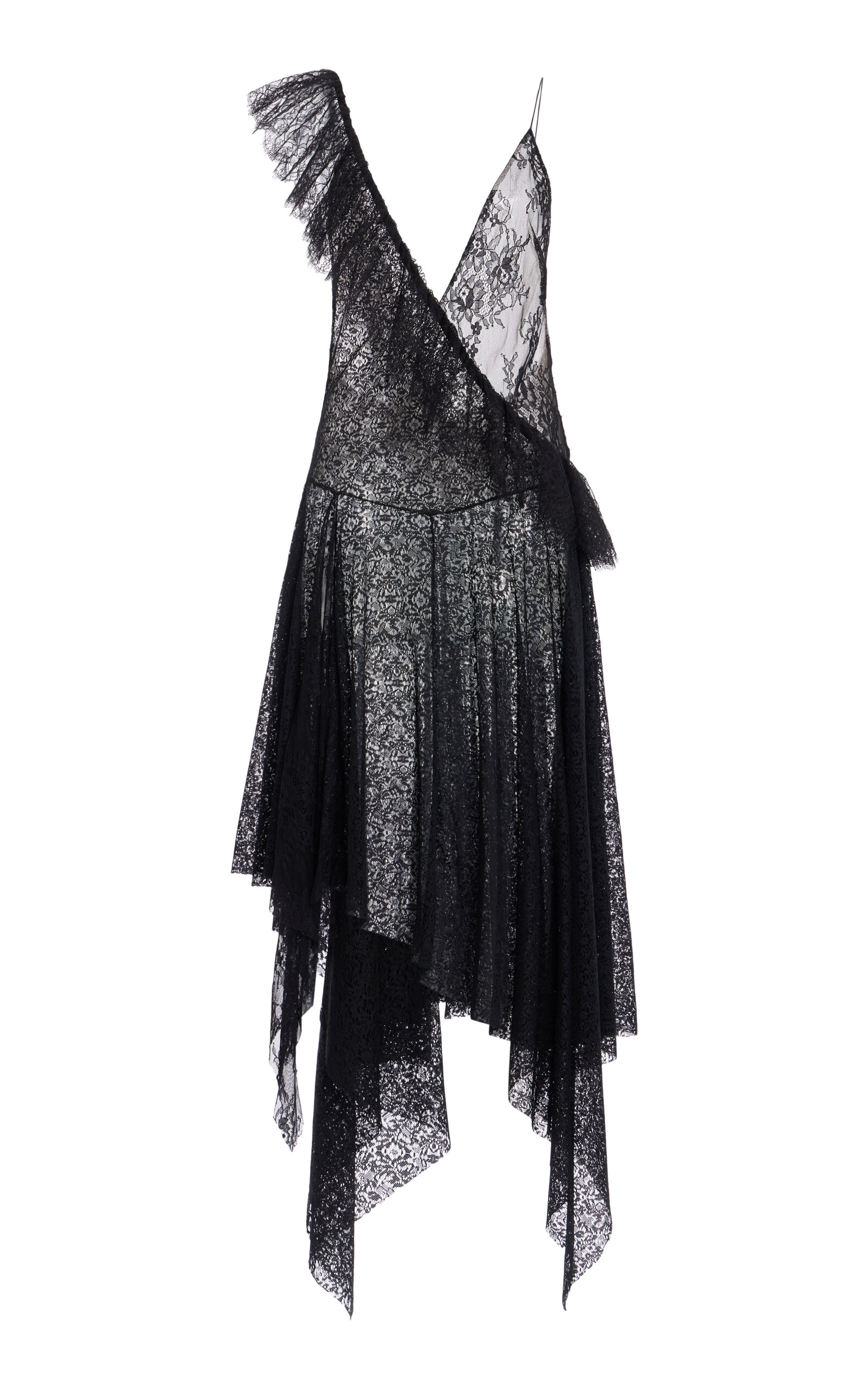 Exclusive Carine Asymmetric Ruffled Lace Midi Dress