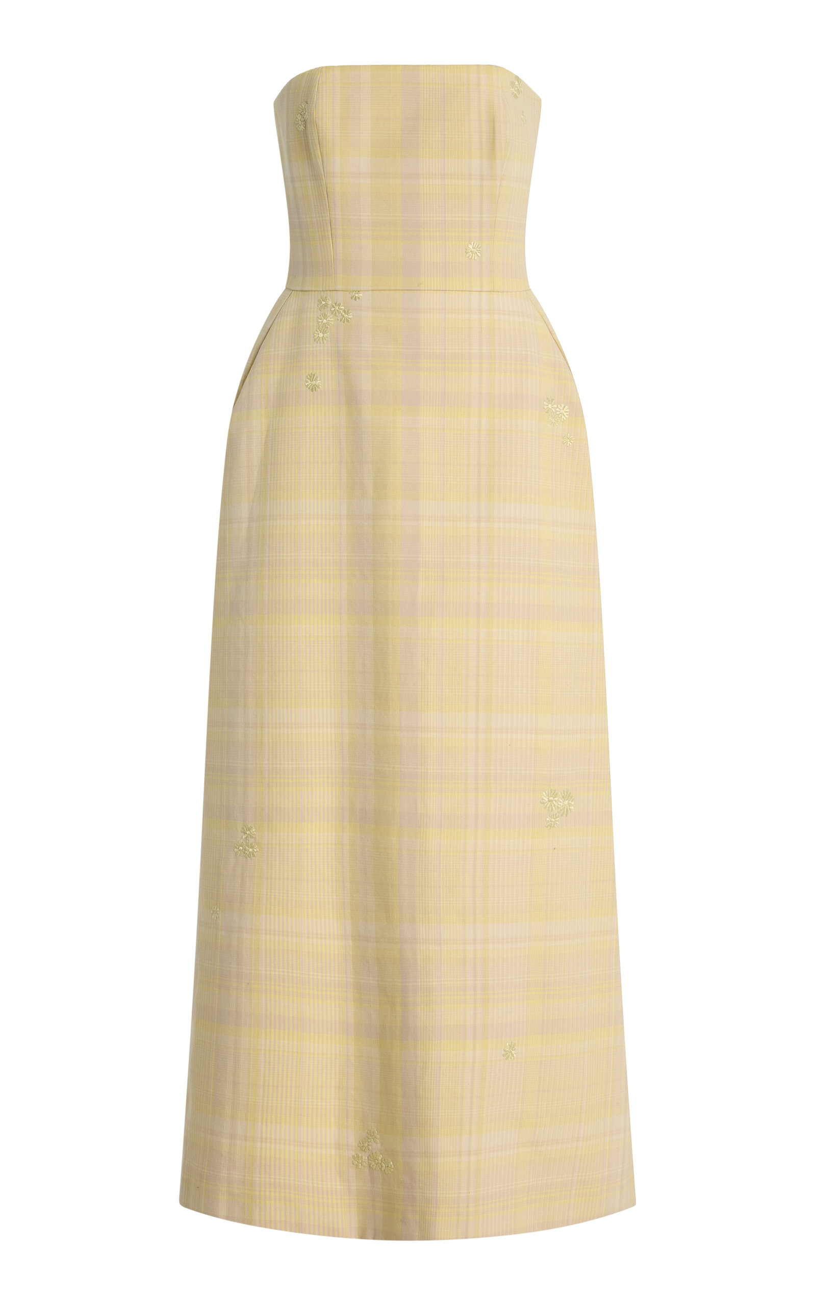 DELPOZO Exclusive Architectural Floral-Embroidered Tartan-Checked Cotton Midi Dress