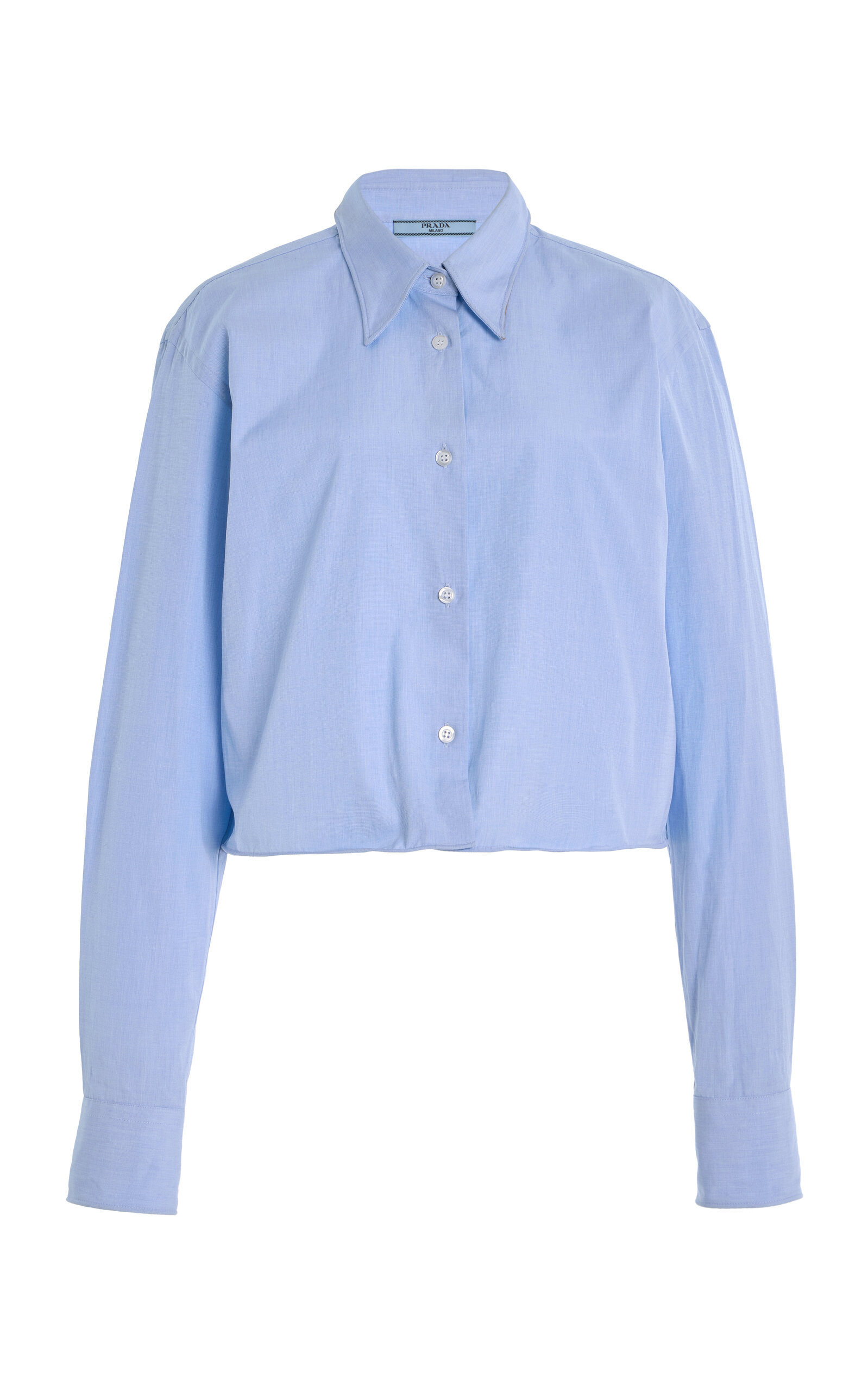 Prada Collared Neck Long Sleeve Textured Fabric Top In Blue