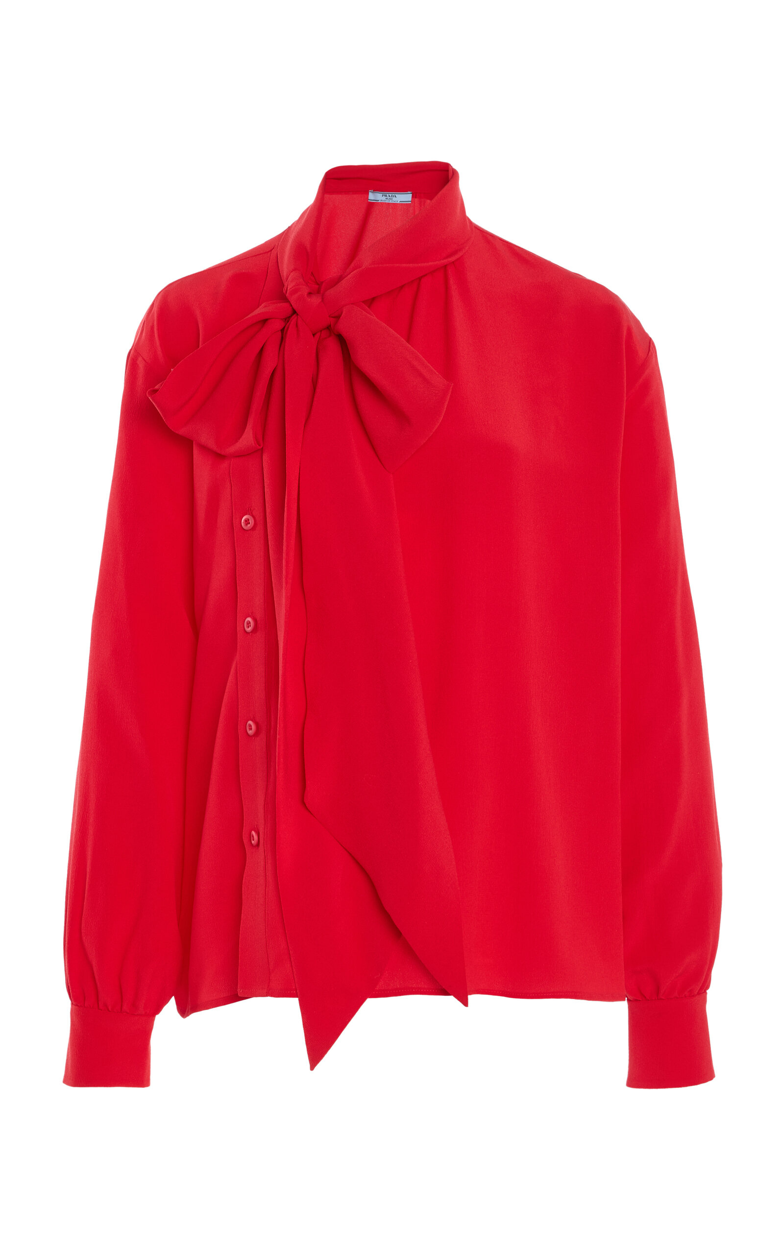 Prada Tie-Neck Marocain-Silk Shirt