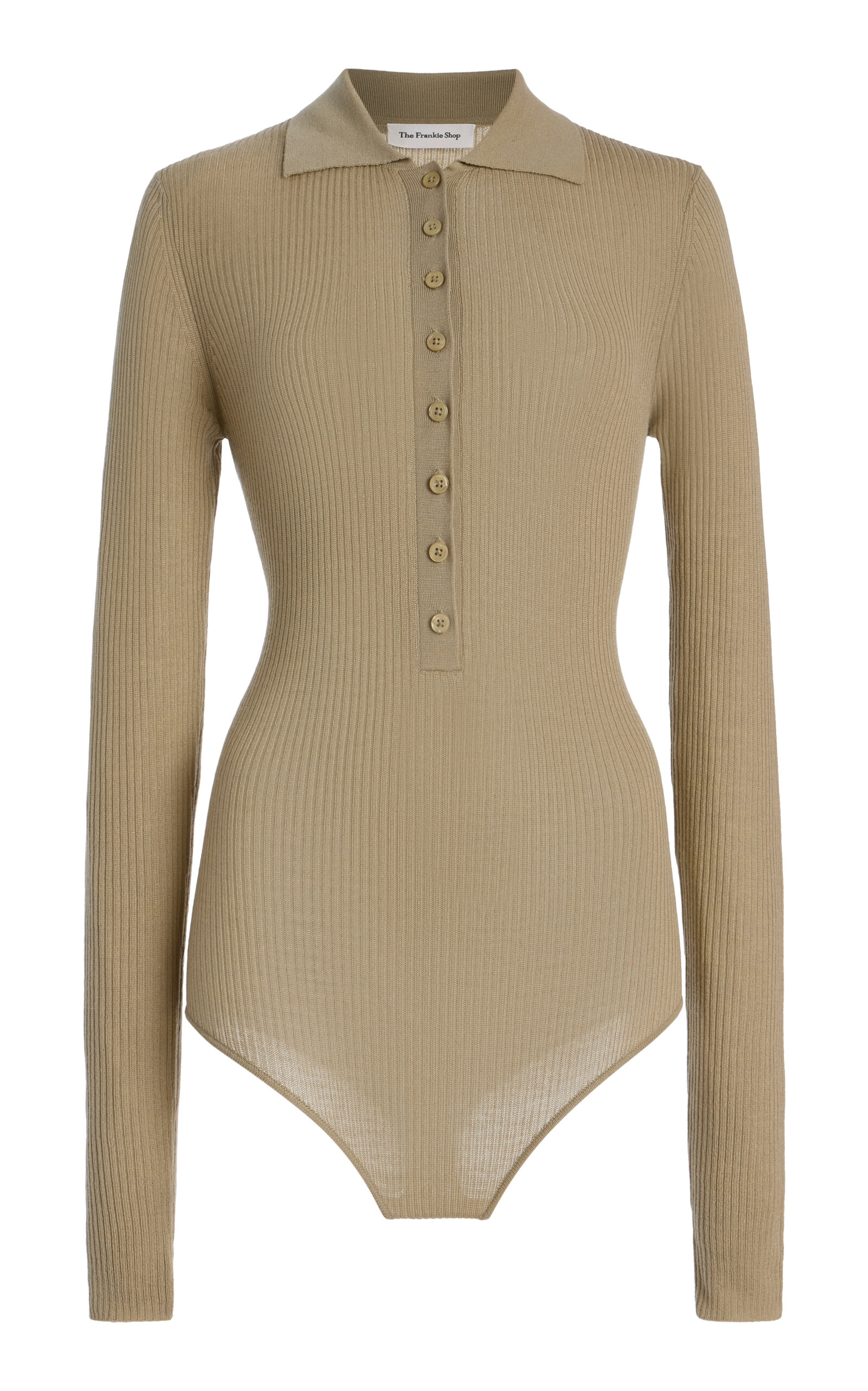 THE FRANKIE SHOP SOLANA WOOL; SILK AND CASHMERE POLO BODYSUIT
