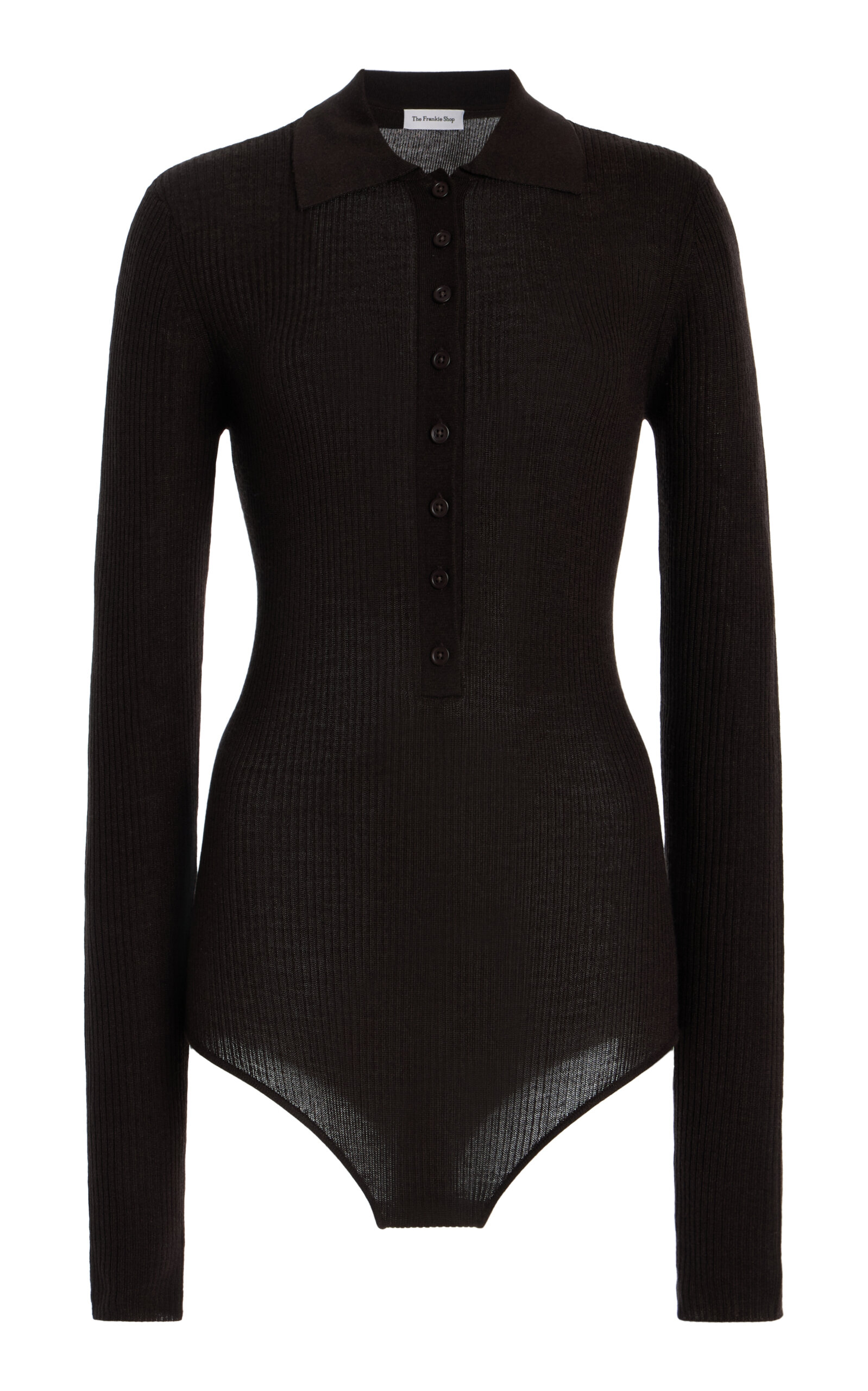 The Frankie Shop Womens Brown Solana Ribbed Wool, Silk And Cashmere Polo Bodysuit In Brown