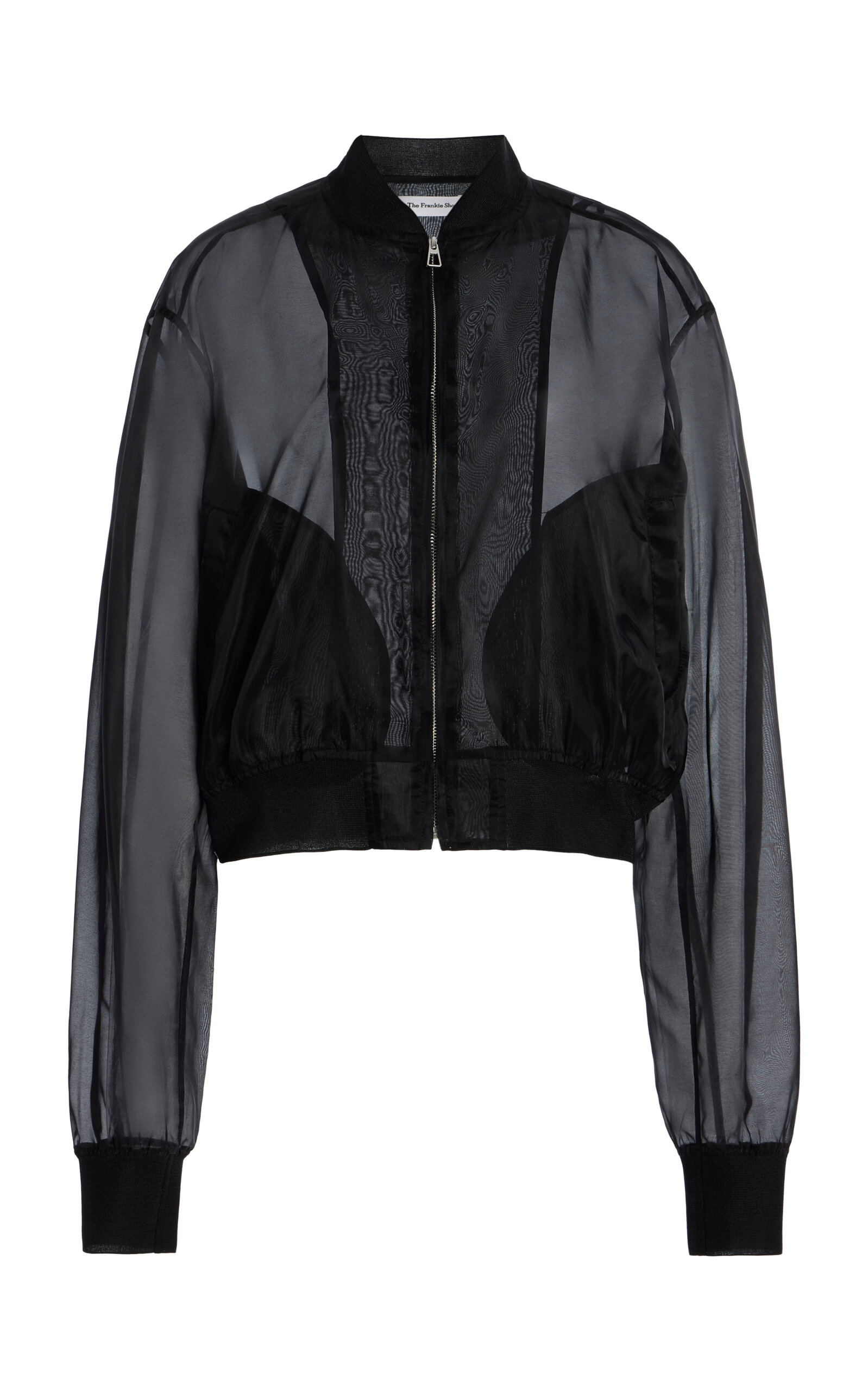 The Frankie Shop Micky Sheer Silk-blend Bomber Jacket In Black