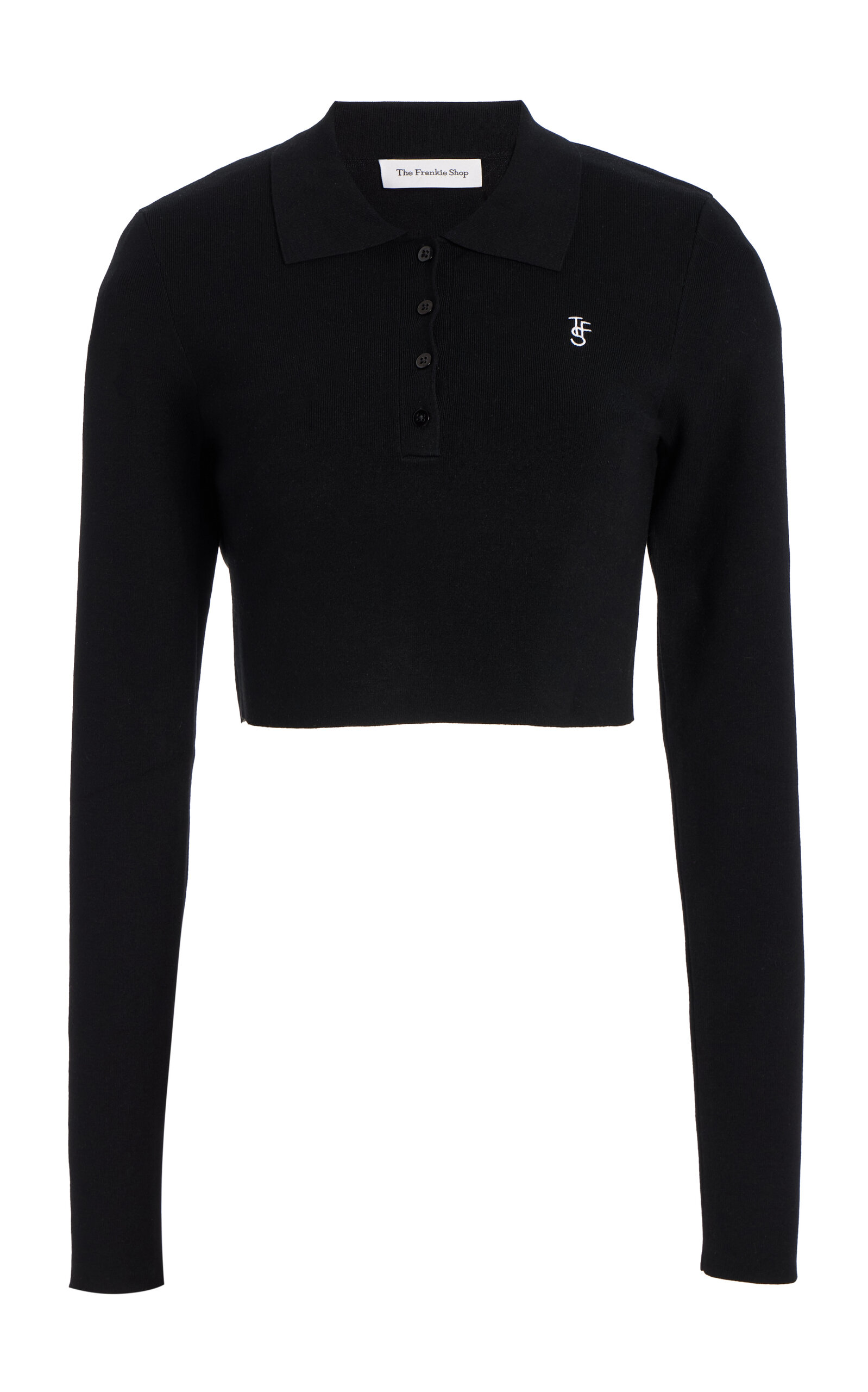 The Frankie Shop Giselle Cropped Knit Polo Shirt - Black