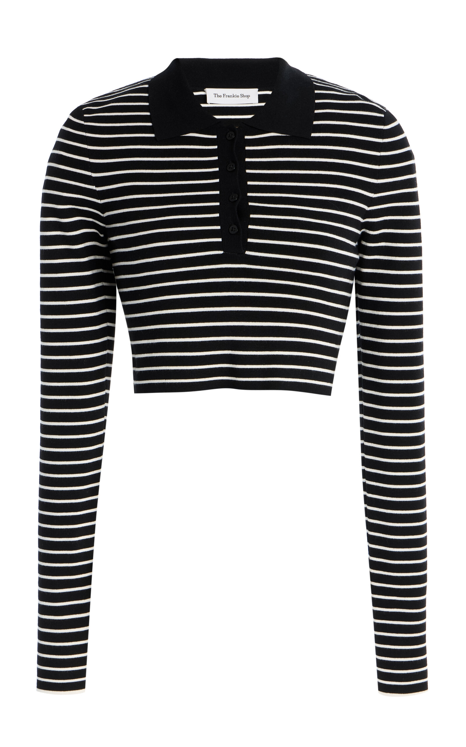 The Frankie Shop Giselle Cropped Striped Knit Polo Shirt In Stripe
