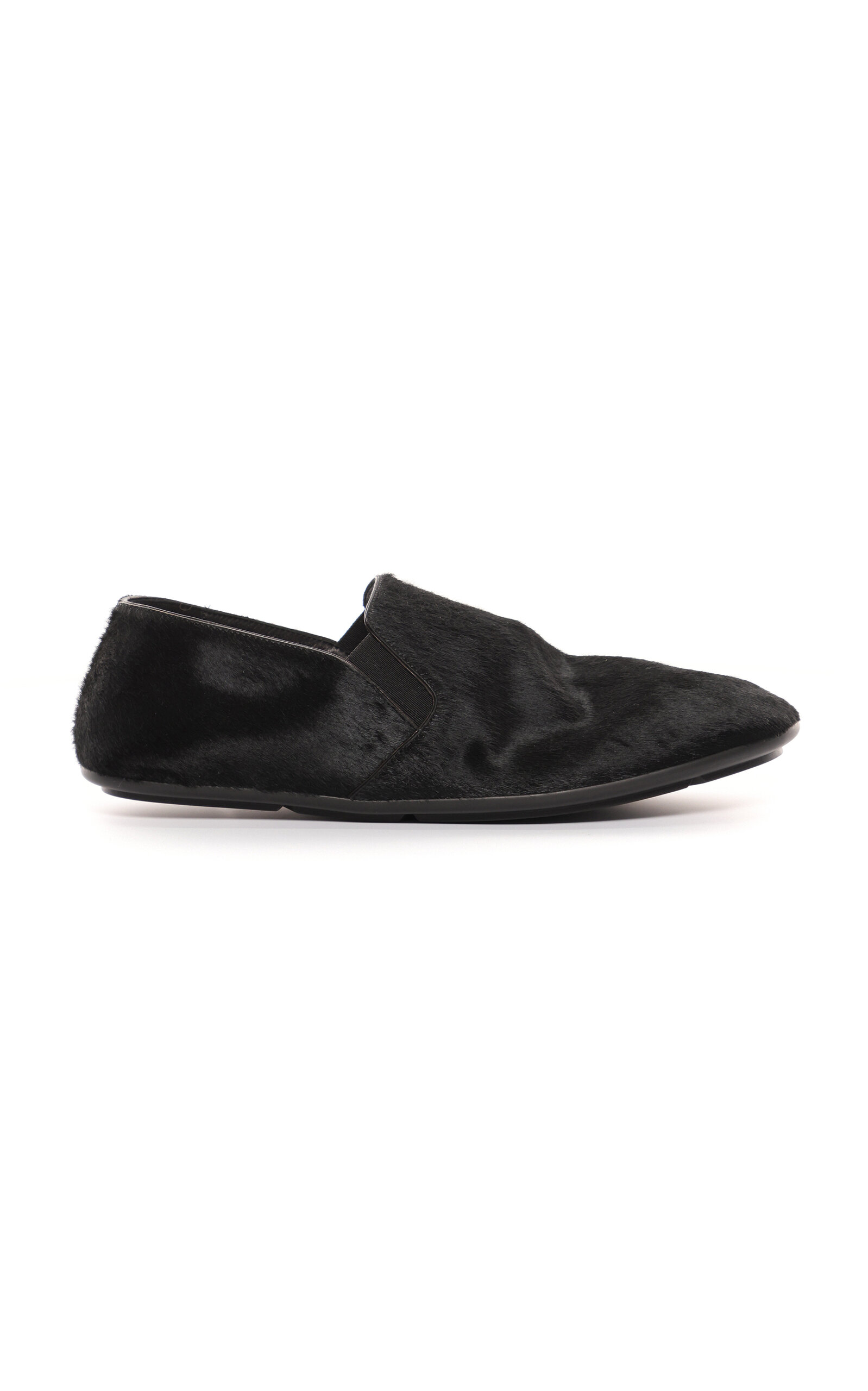 The Row 10mm Vincit Pony Hair Slip-on Loafers In Black