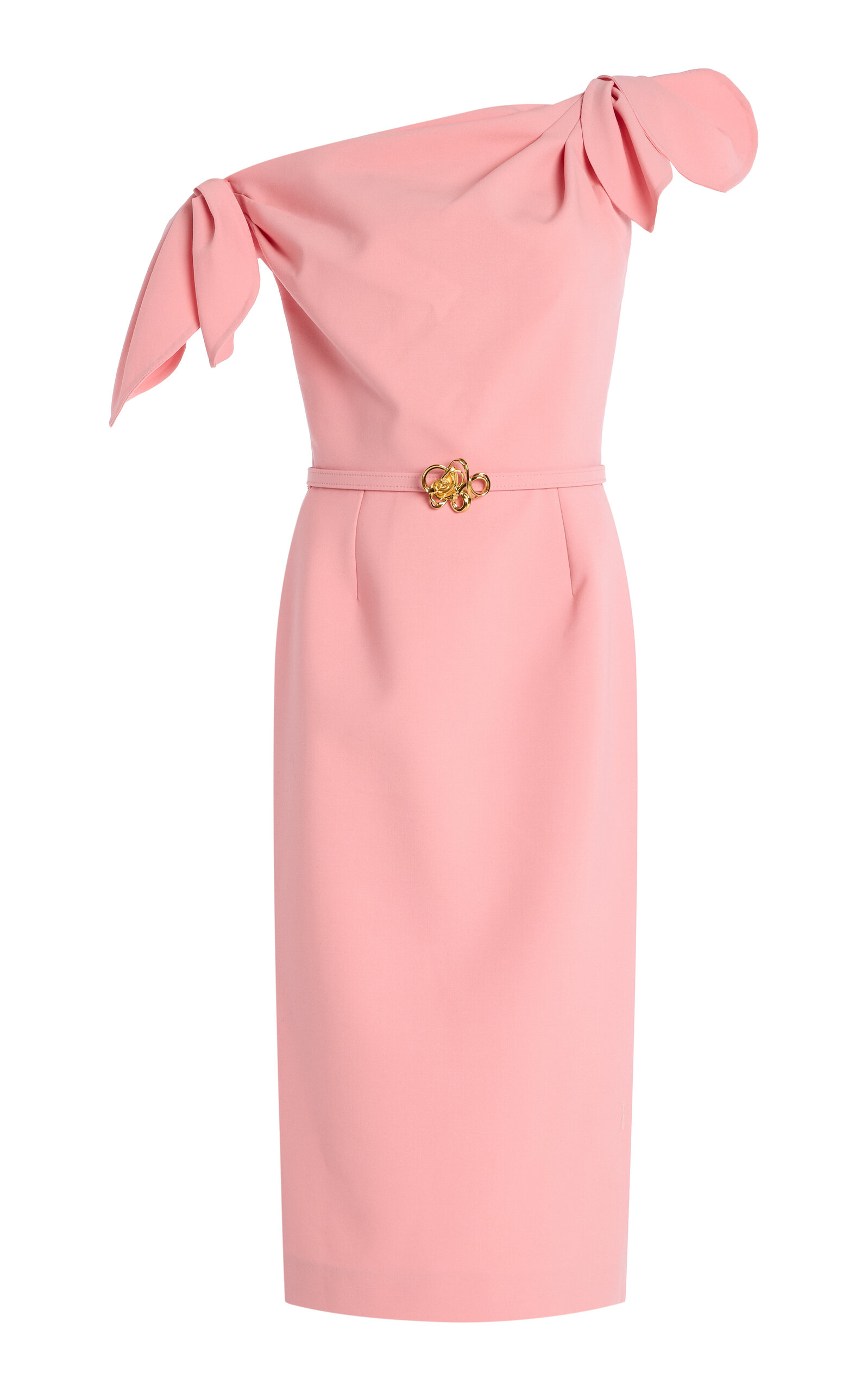 Oscar de la Renta Asymmetric Knotted Wool-Blend Midi Dress - Pink