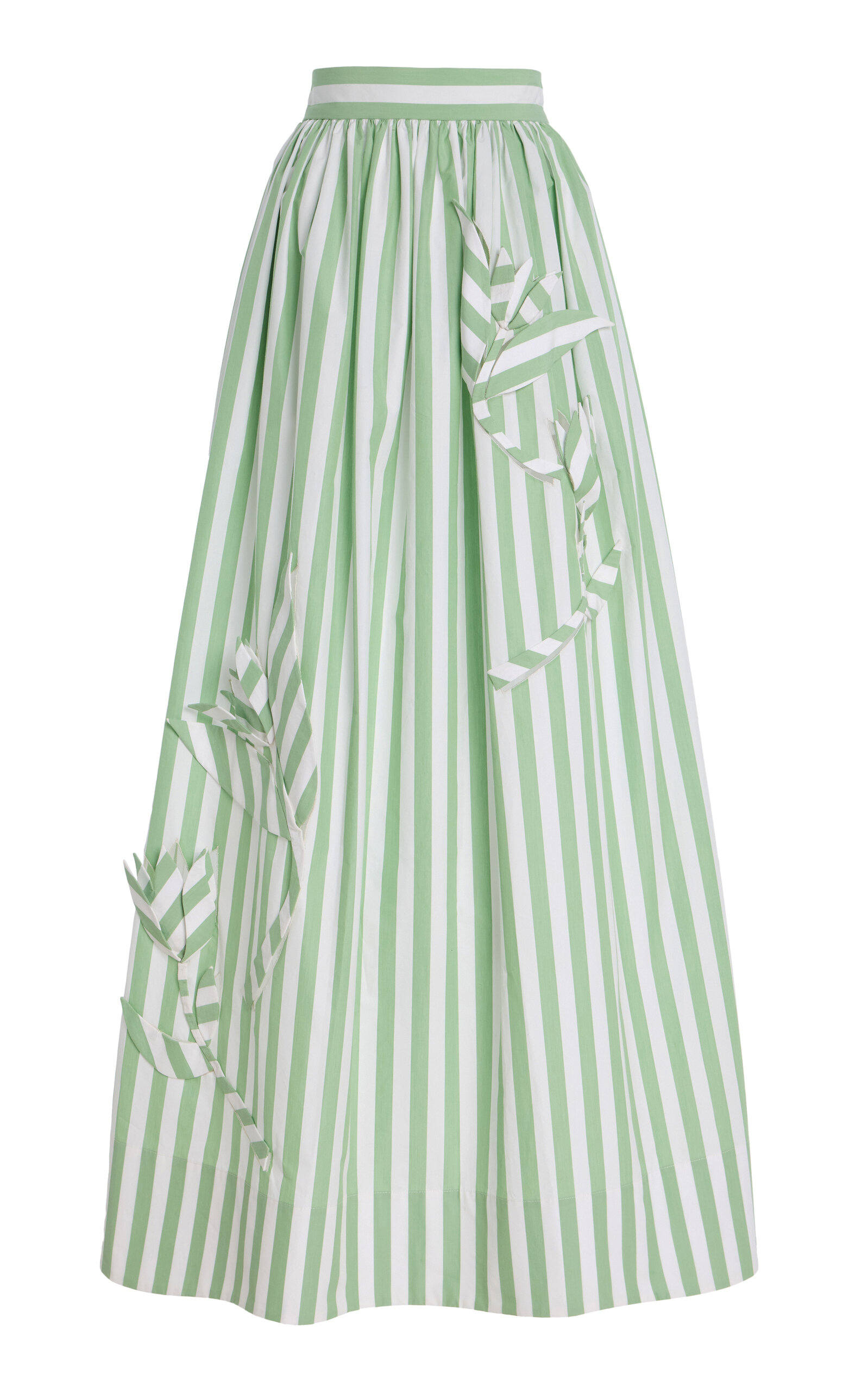 Oscar de la Renta Exclusive Riviera Appliquéd Striped Cotton Midi Skirt