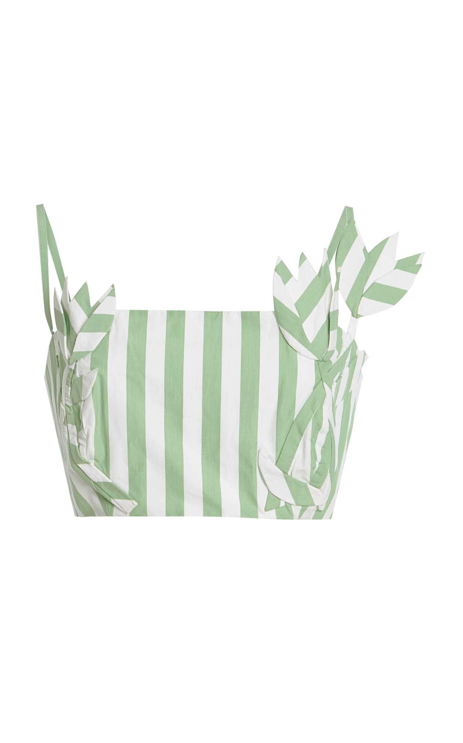 Oscar De La Renta Exclusive Riviera Appliquéd Striped Cotton Crop Top In Green