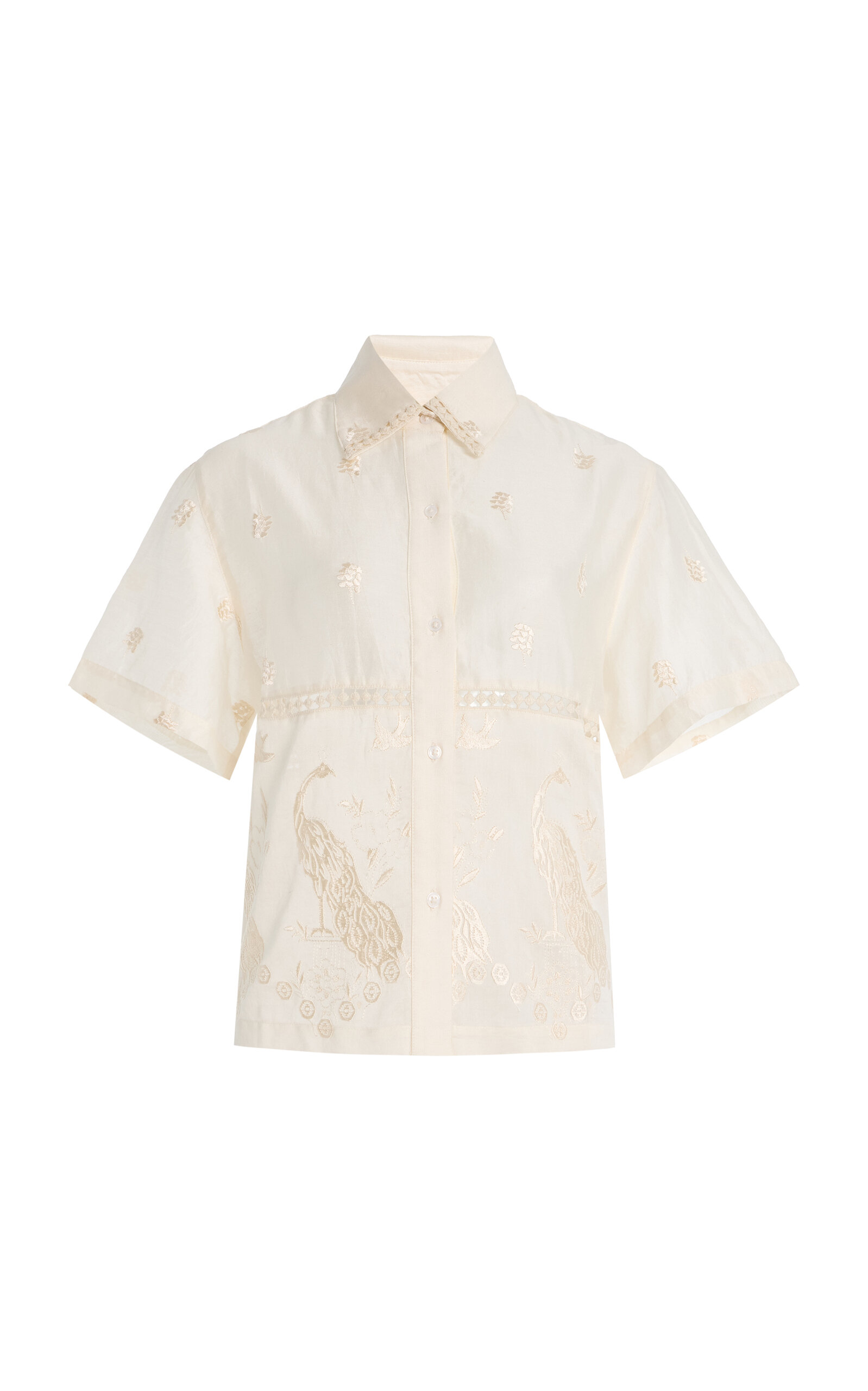 S.s.daley Ada Hand-embroidered Sheer Cotton-silk Shirt