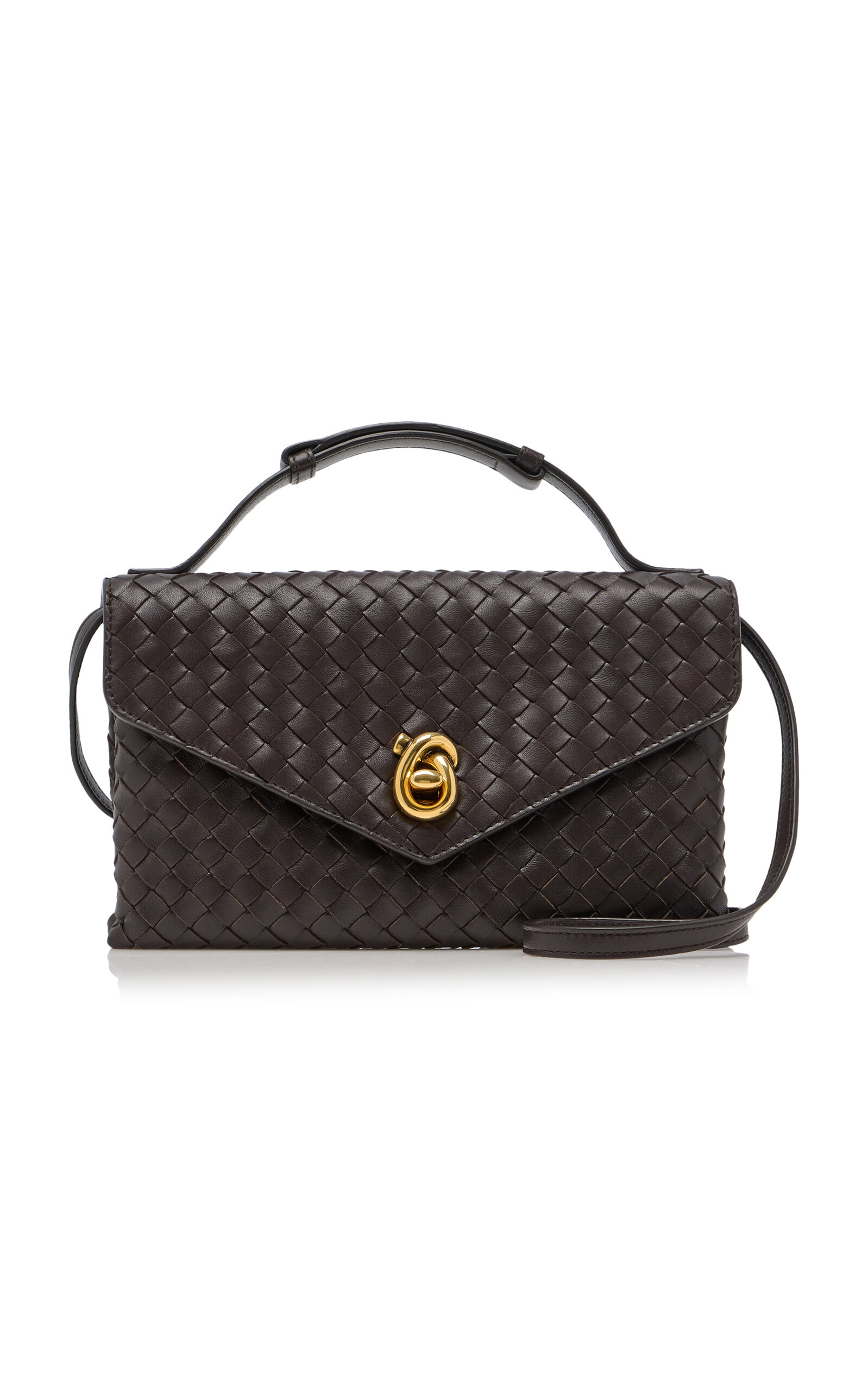 Bottega Veneta Knot-Lock Intecciato Leather Clutch - Moda Operandi