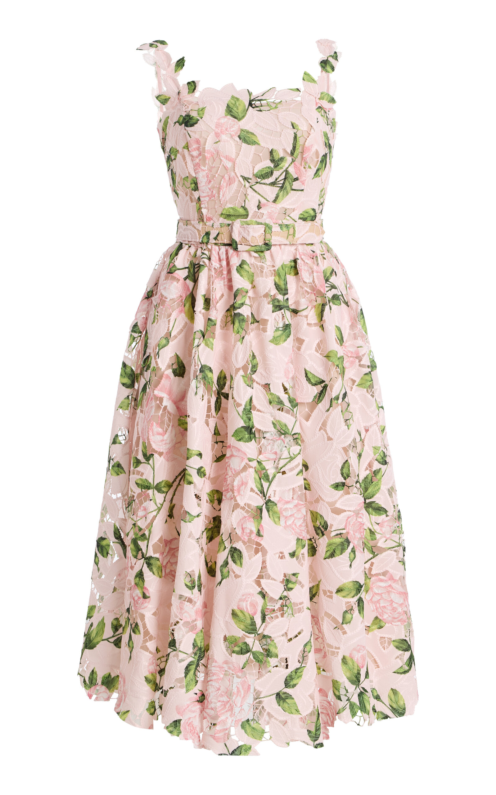 Oscar de la Renta Printed Garden Rose Cotton-Guipure Dress