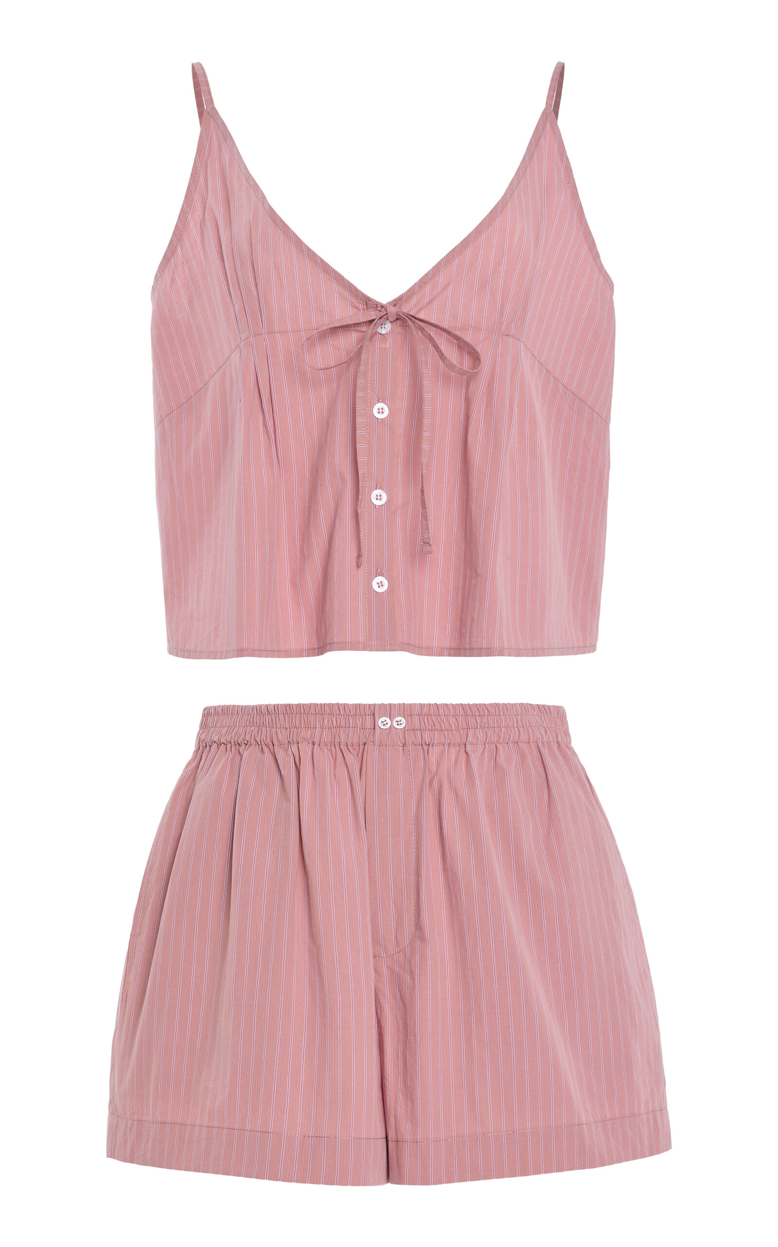 Deiji Studios Striped Cotton Poplin Short Set - Pink - XXS - Women's Clothing