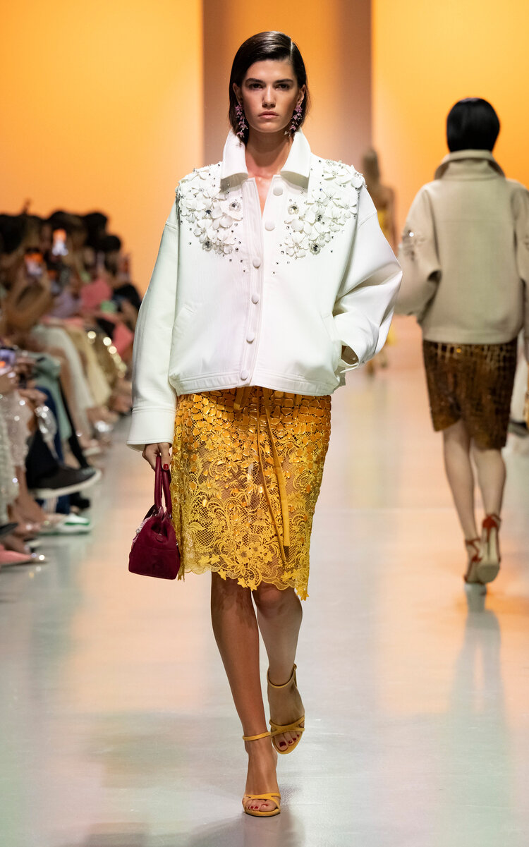 Georges Hobeika Embellished Lace Midi Skirt - Orange