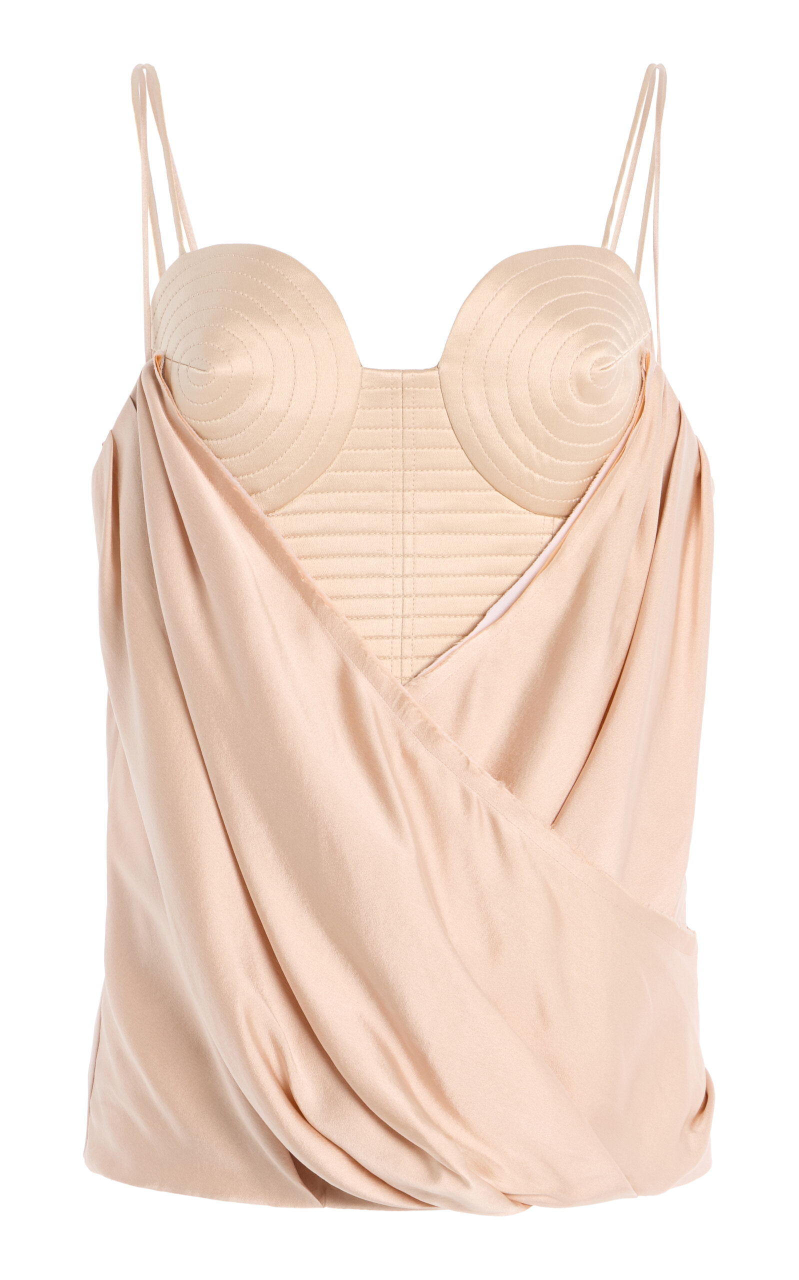 Balmain Draped Silk-satin Bustier Top In Neutral