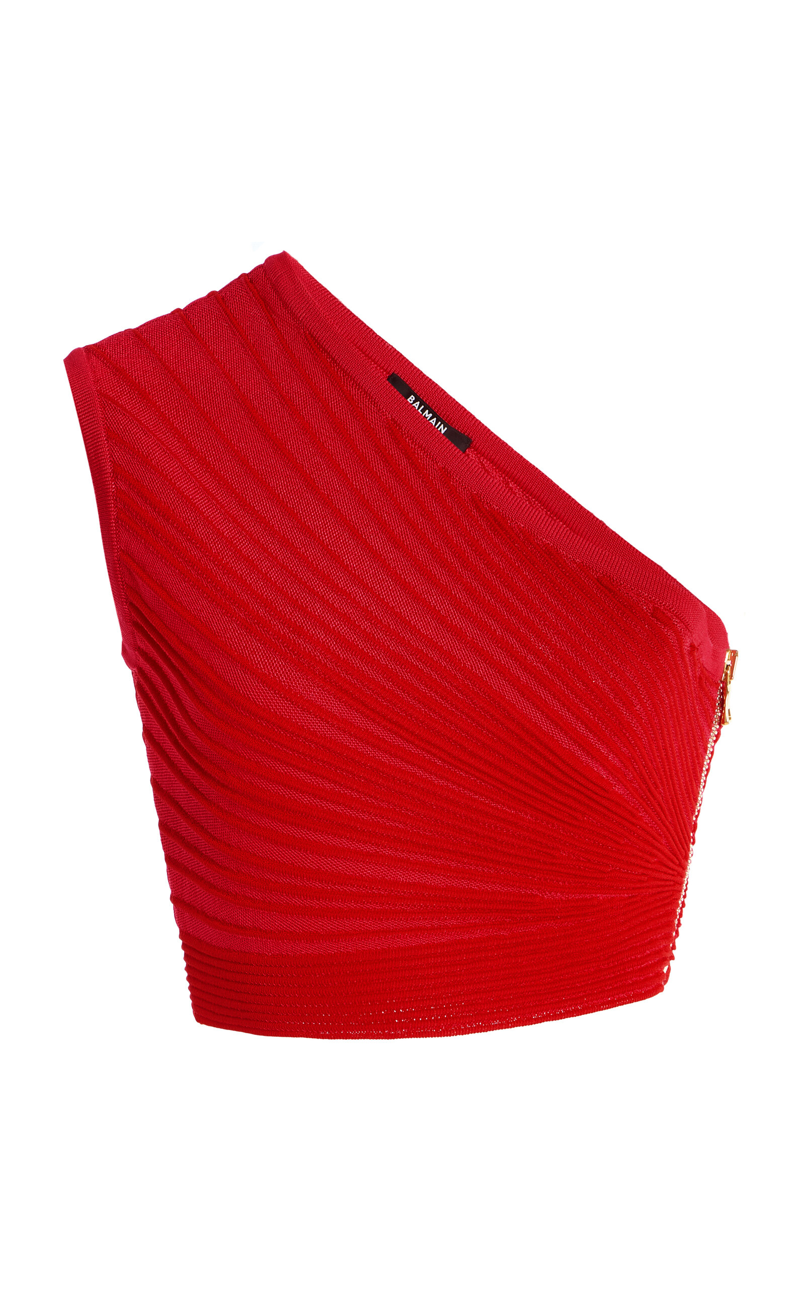 Balmain One-shoulder Ruched Cropped Top In Red