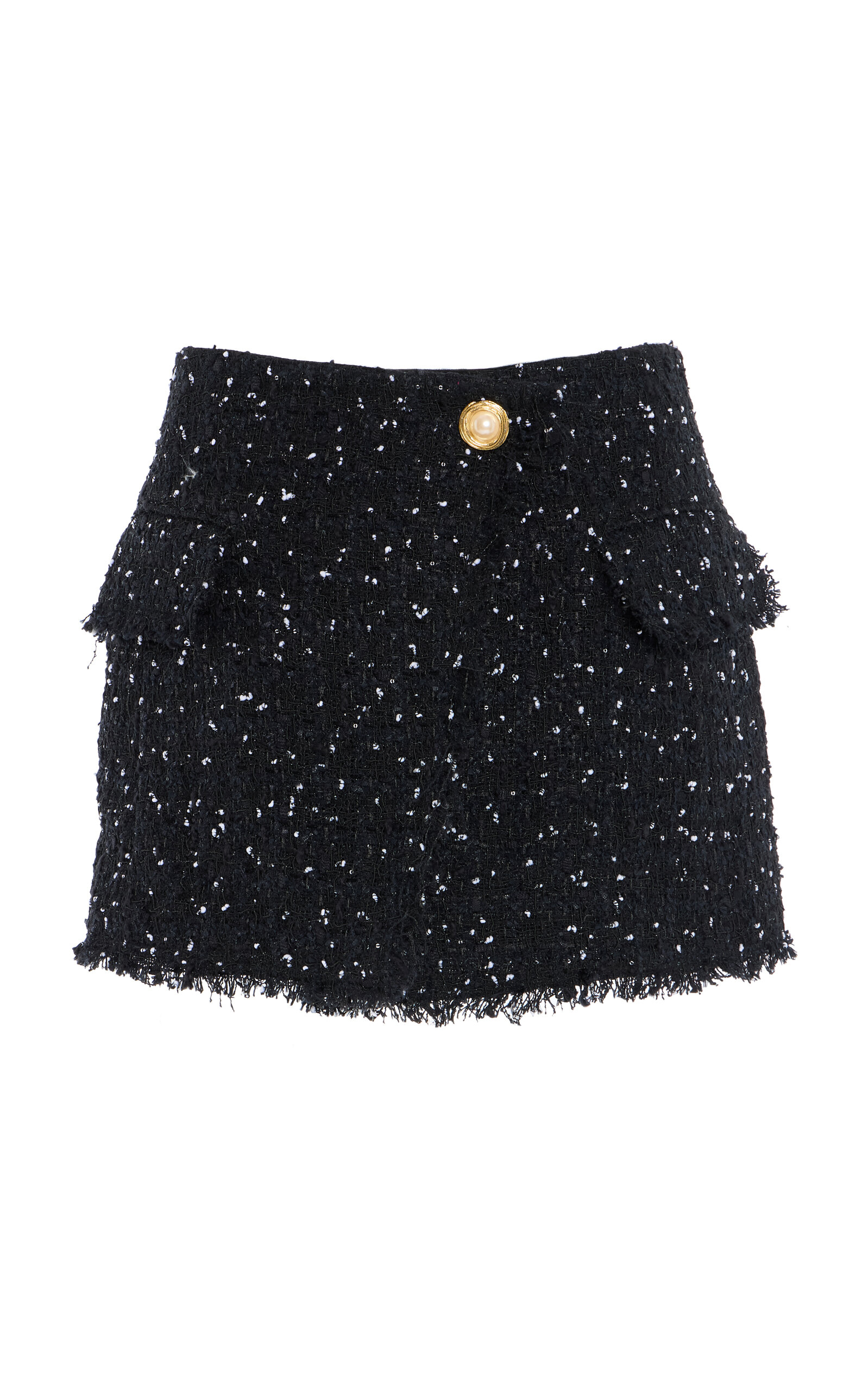 BALMAIN ASYMMETRIC POLKA-DOT TWEED MINI SKIRT