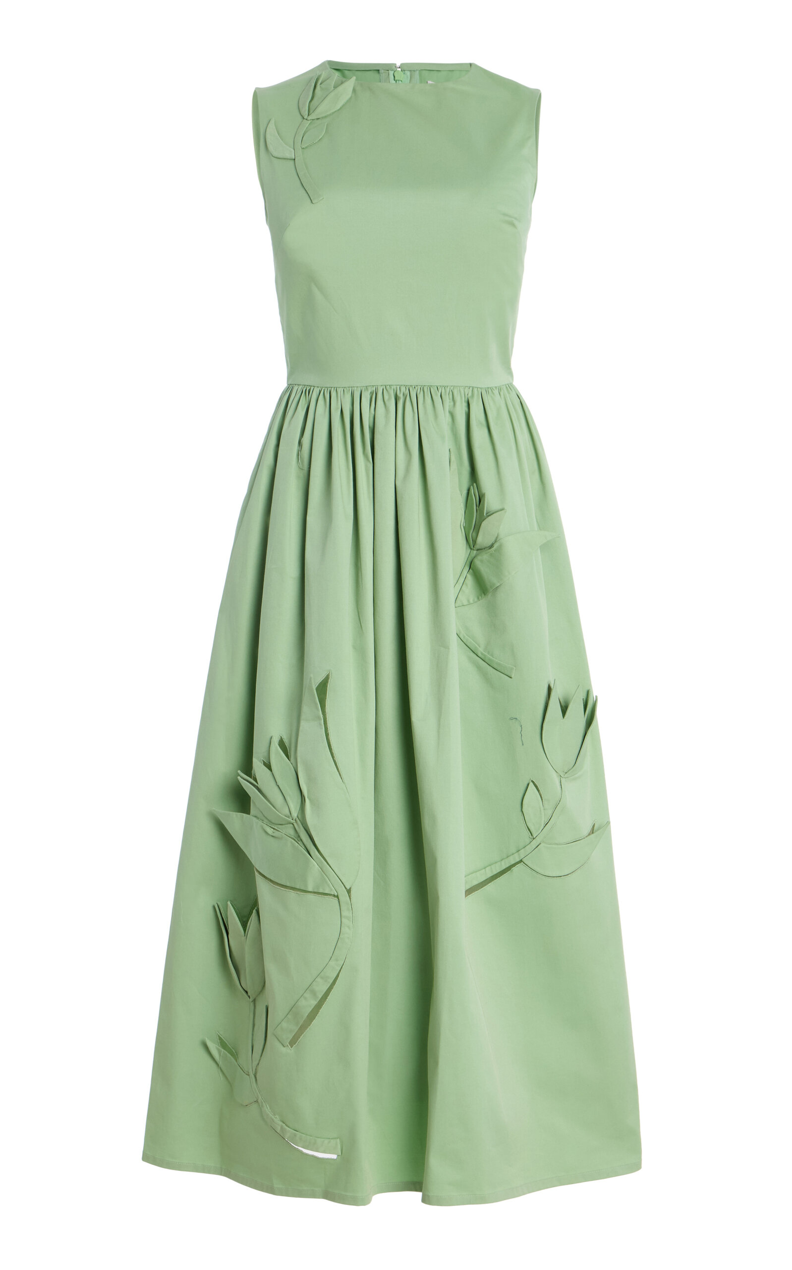 Oscar De La Renta Exclusive Riviera Floral-appliquéd Cotton Midi Dress In Green