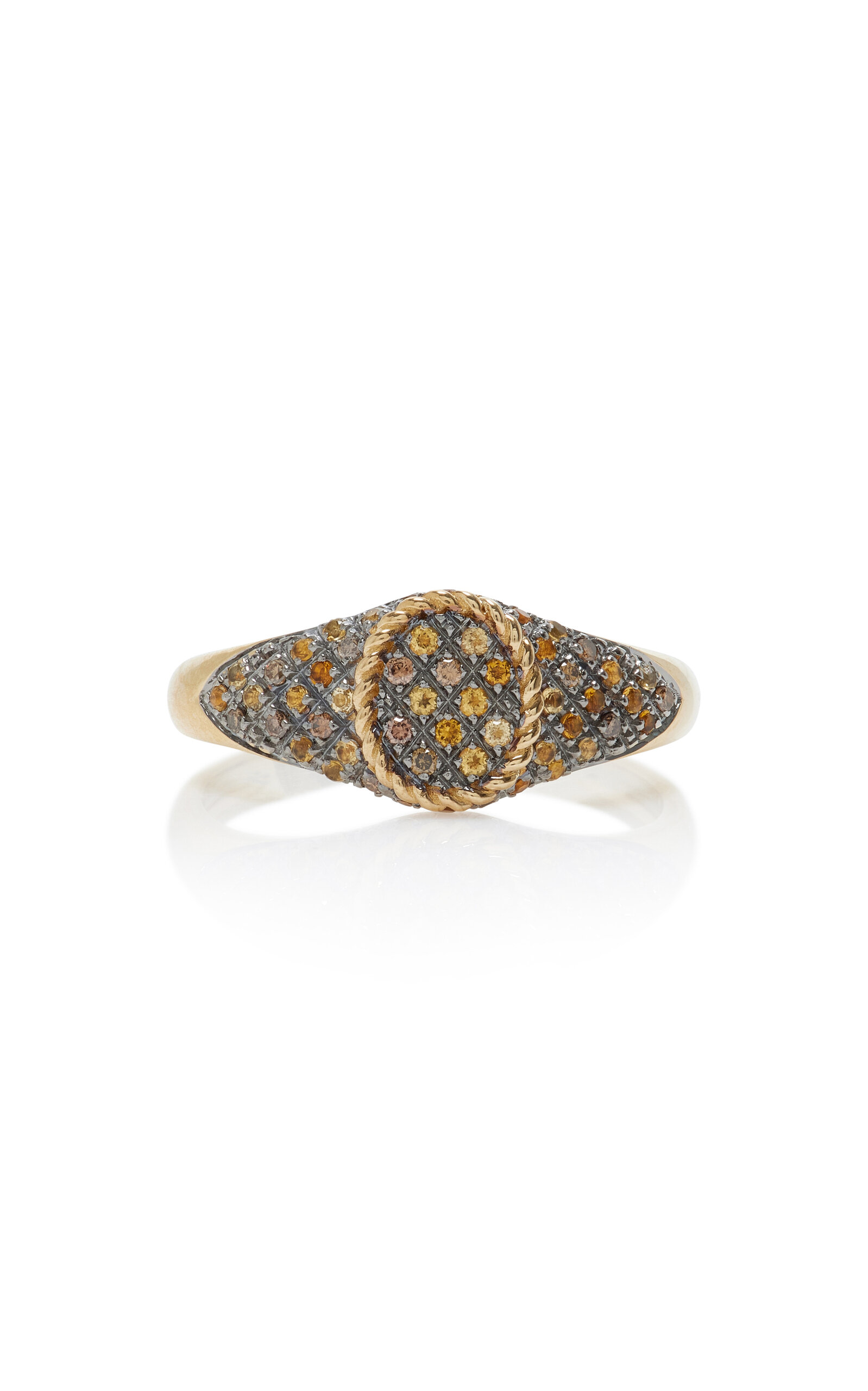 Yvonne Léon Baby 9k Yellow Gold Diamond; Citrine Signet Ring In Gold
