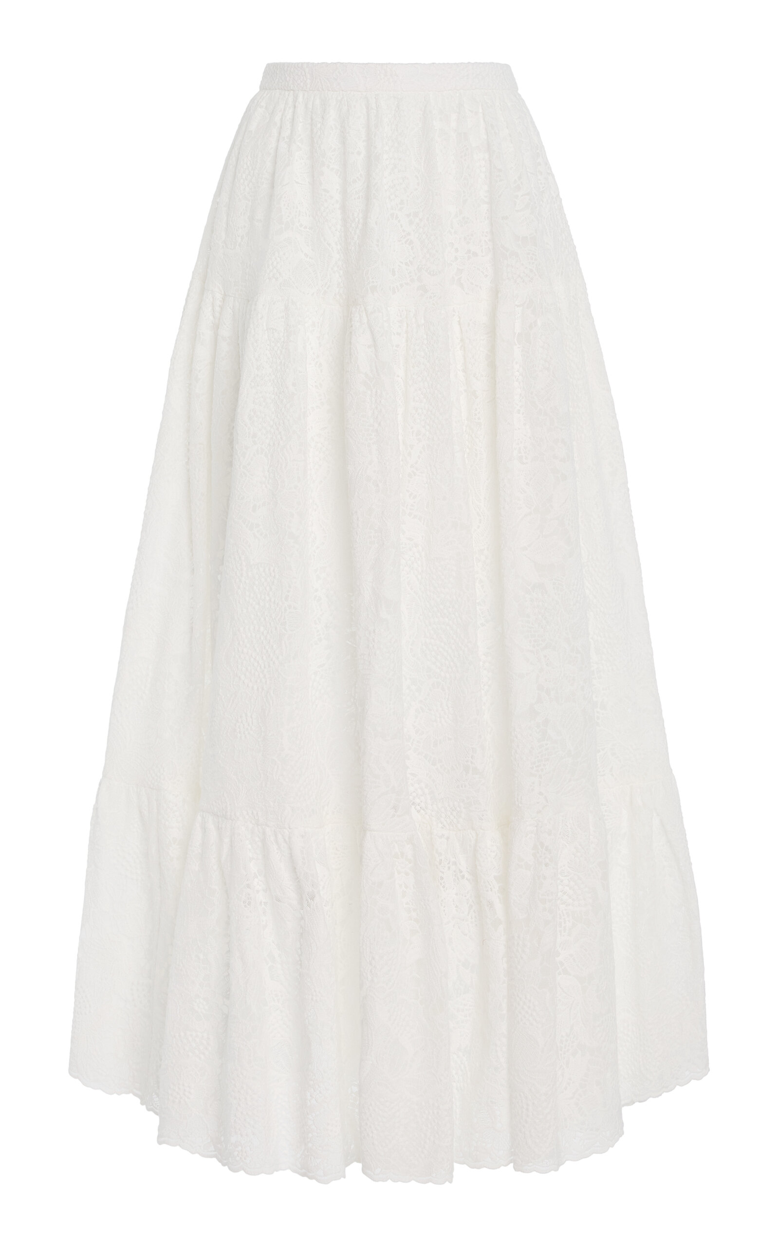 Erdem Tiered Cotton Lace Full Maxi Skirt - Ivory