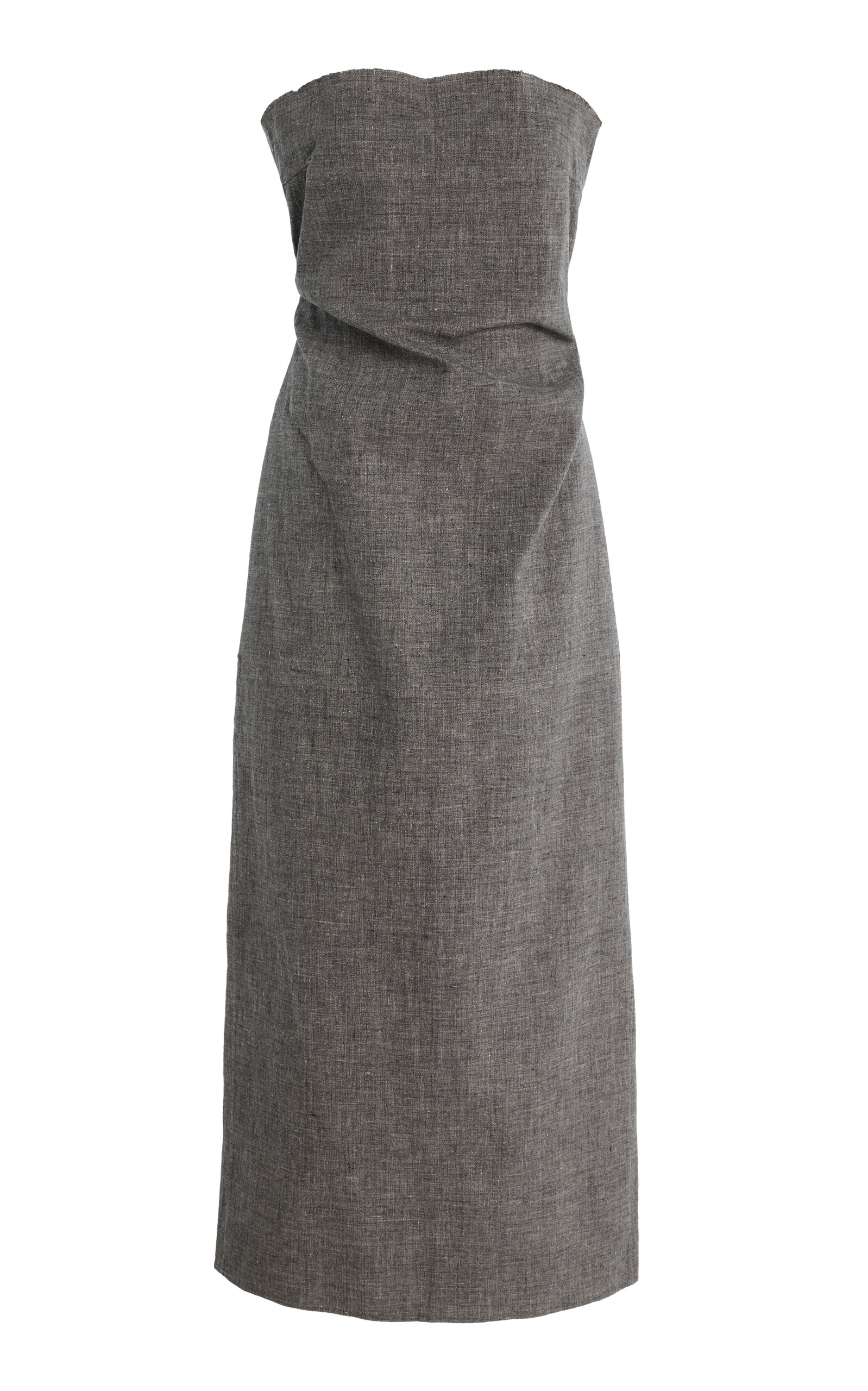 The Row Dolcira Strapless Linen Maxi Dress In Gray