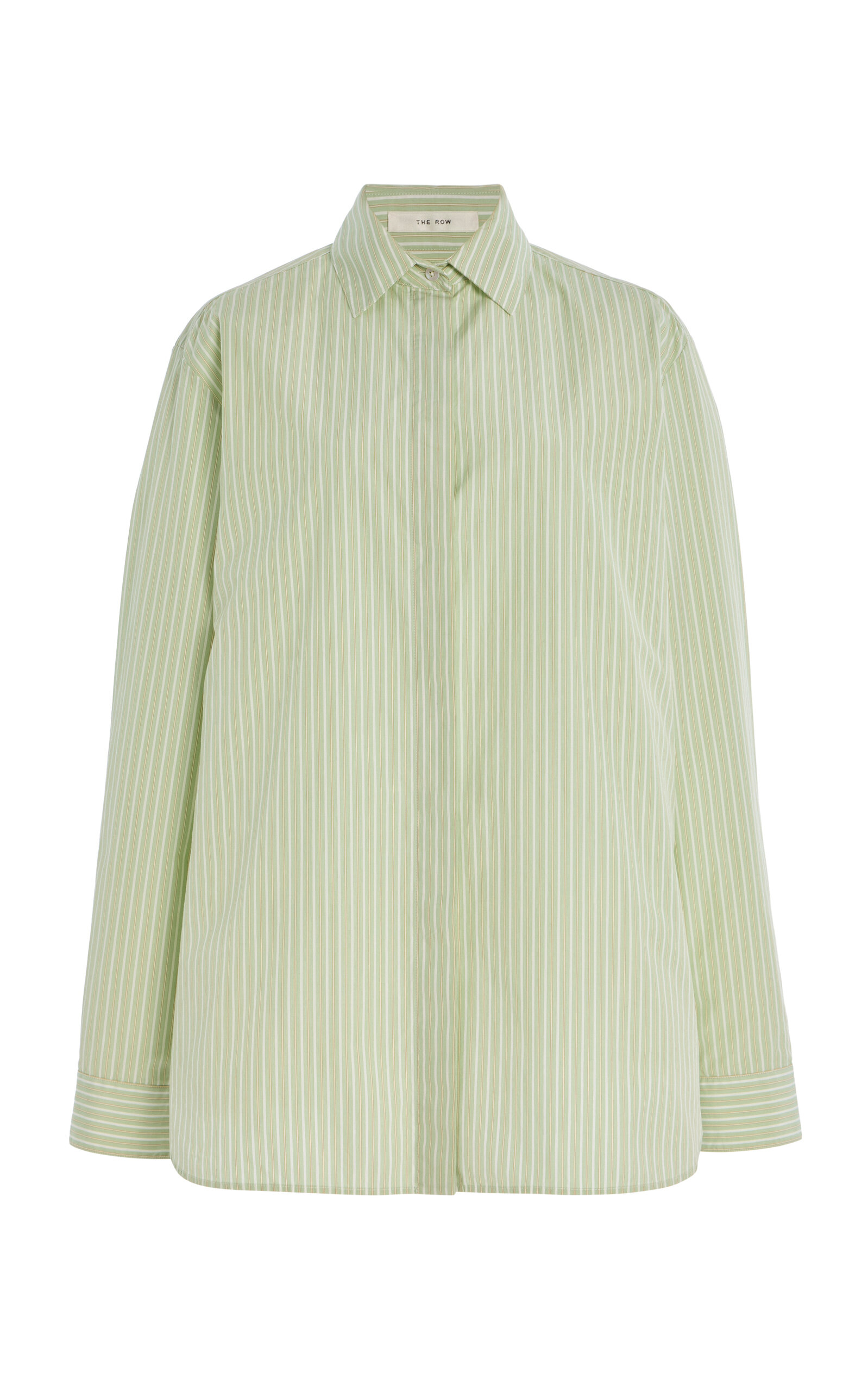 The Row Vanda Striped Cotton-poplin Shirt In Green
