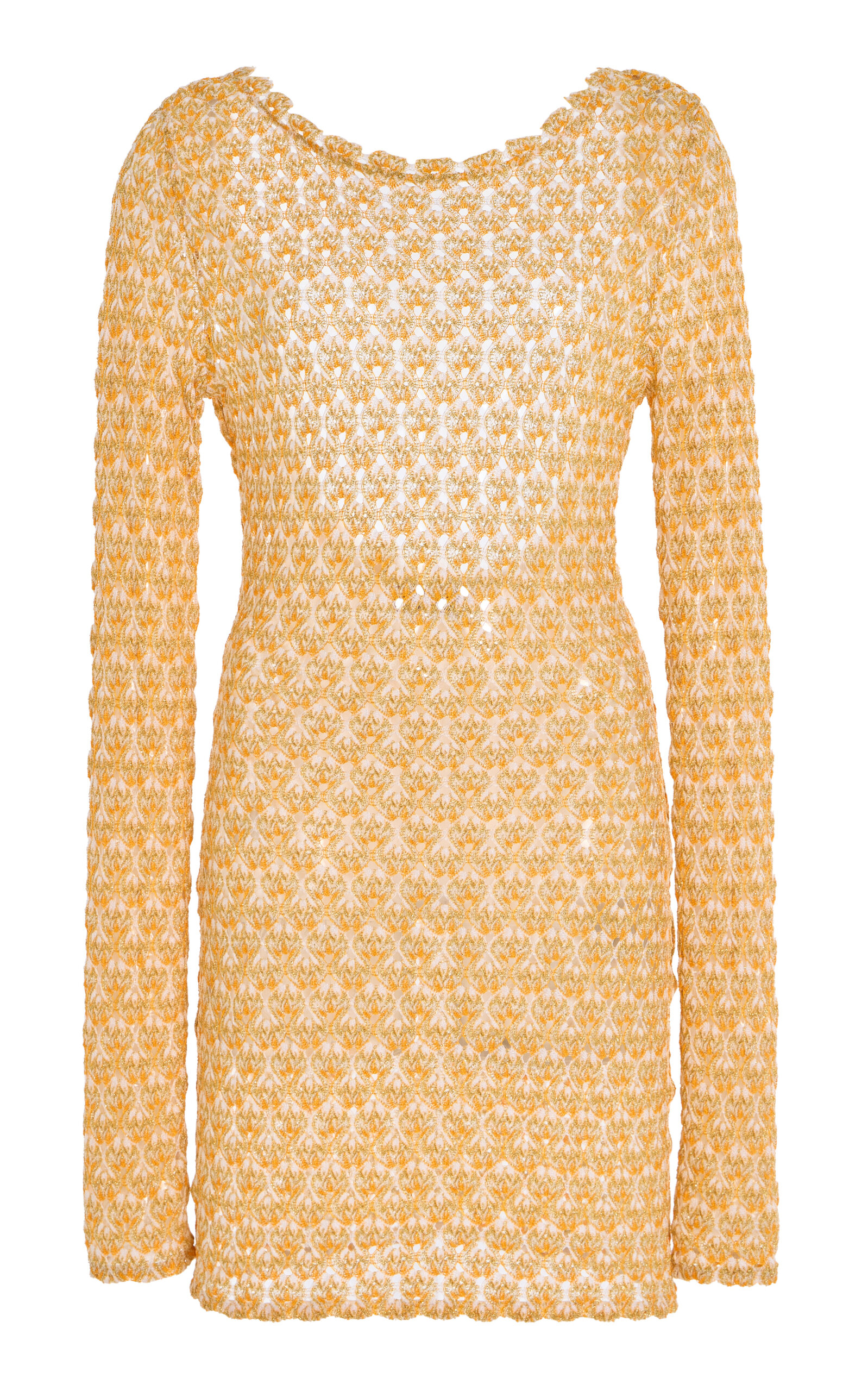 Missoni Scalloped Metallic Crochet-knit Mini Dress In Yellow