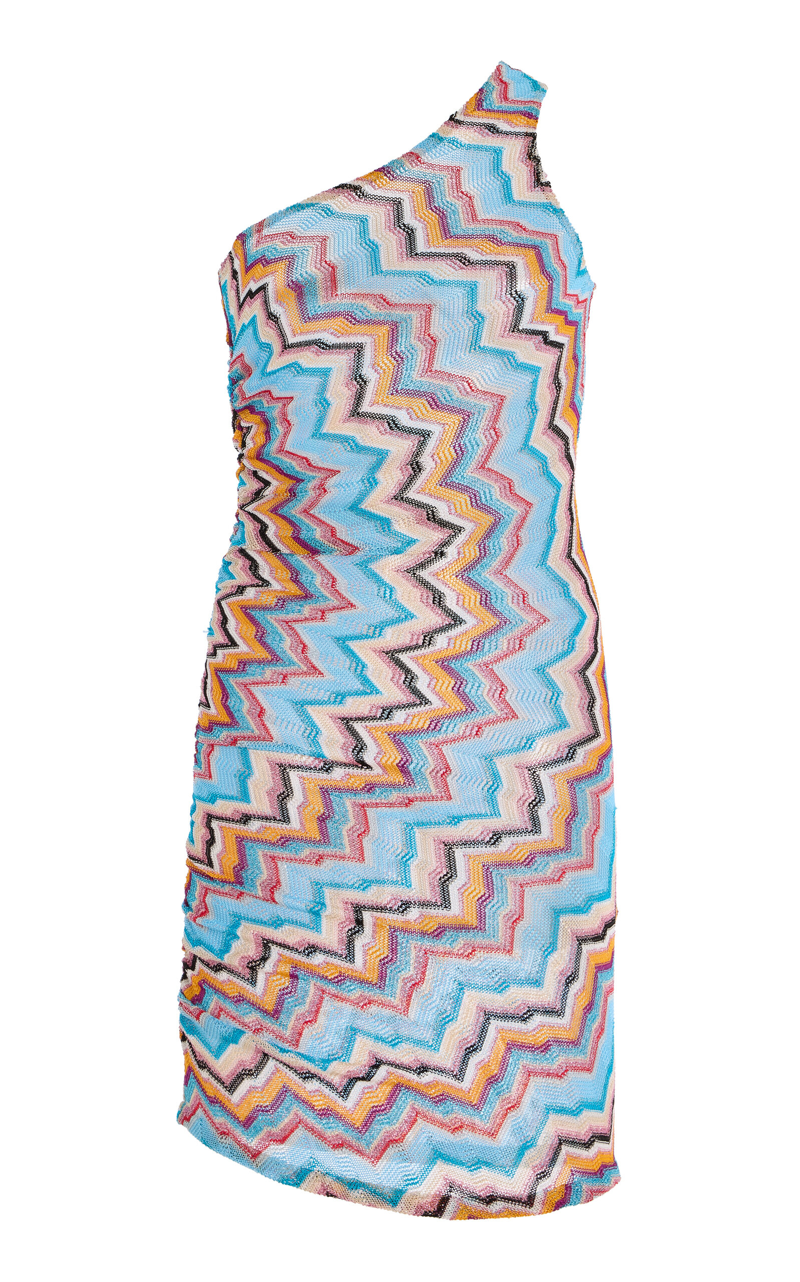 Missoni Short One-shoulder Cover-up With Zig Zag Pattern In Multi