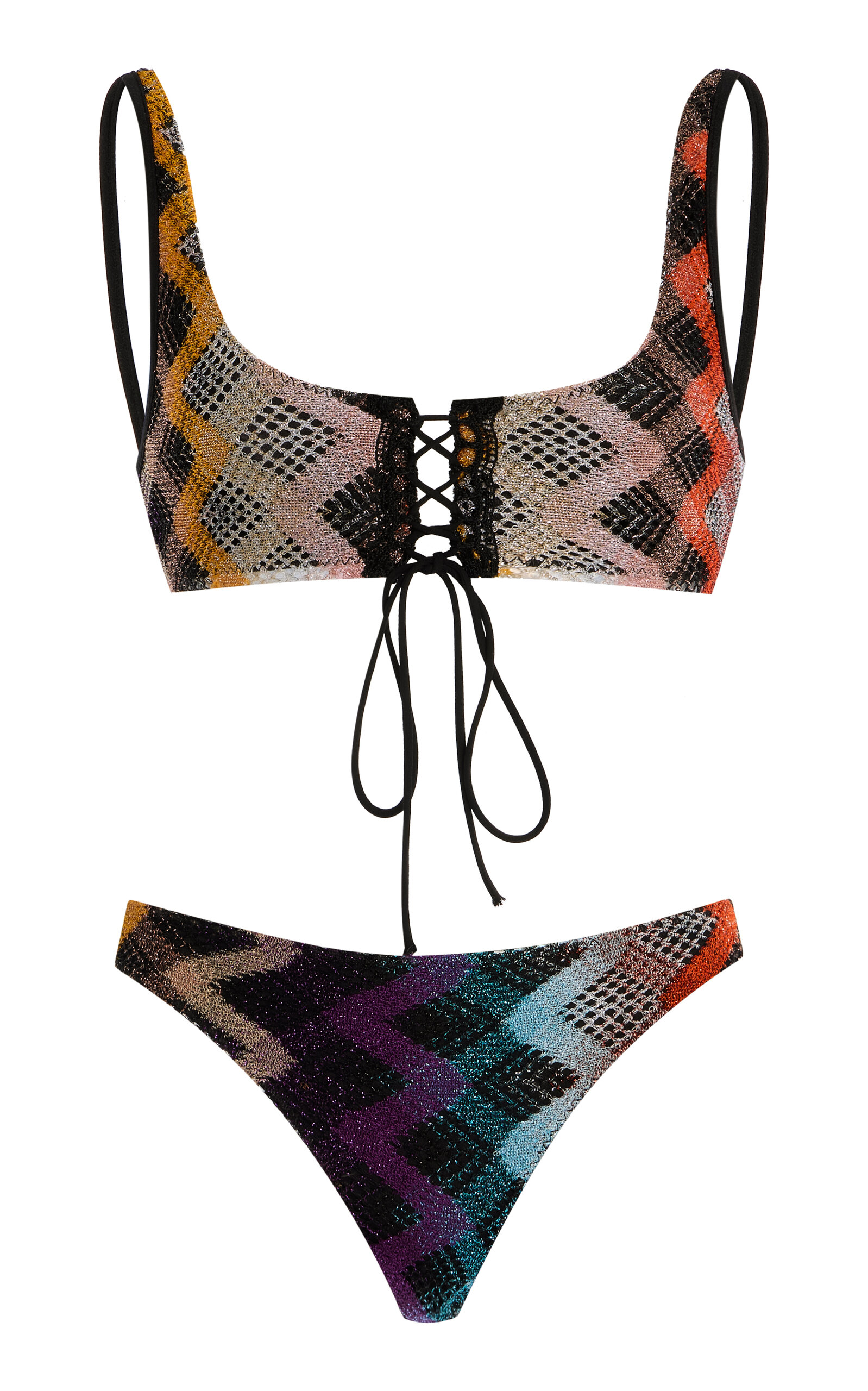 Missoni Lace-up Metallic Knit Two-piece Swimsuit In Multi