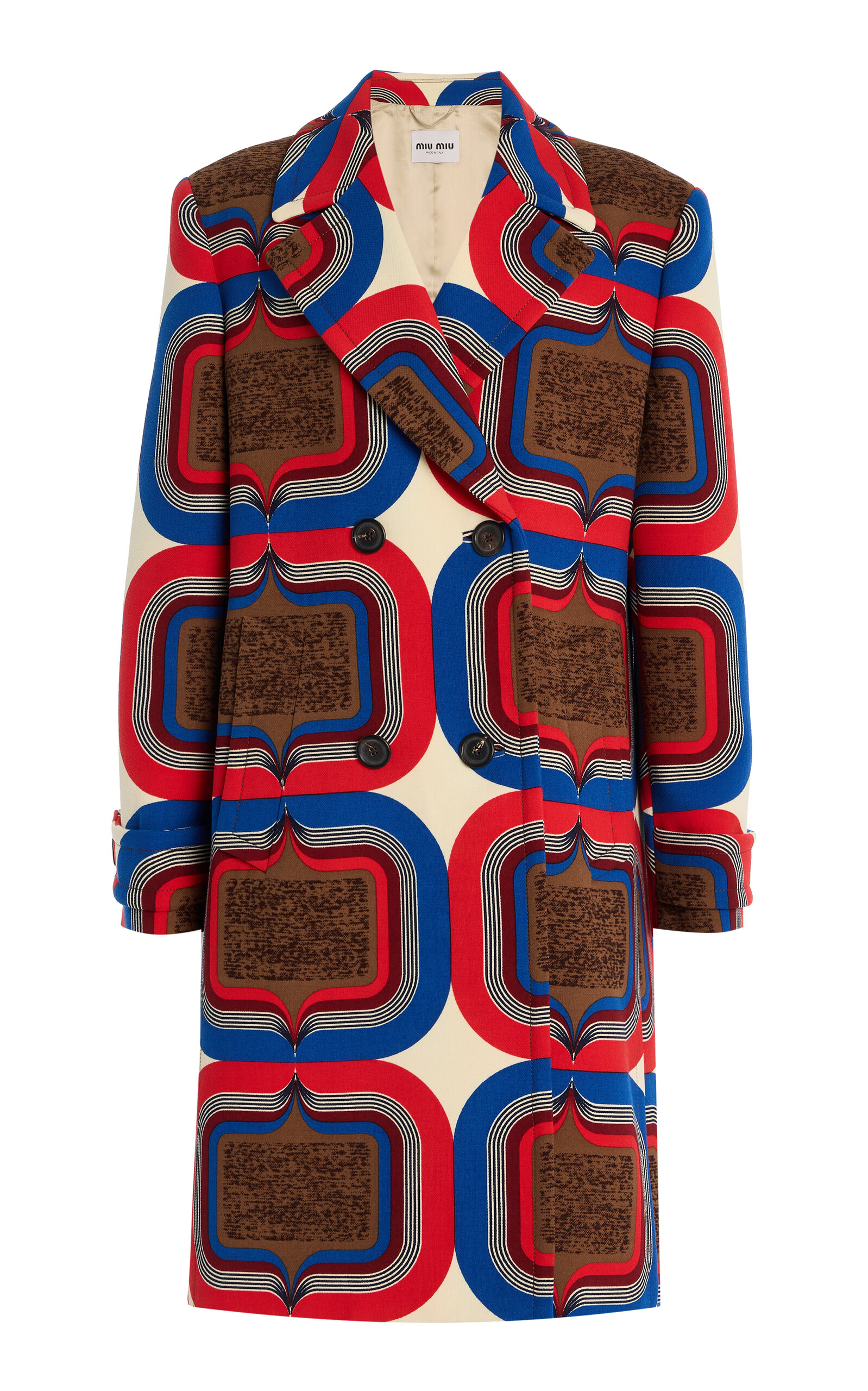 Archive-Printed Wool-Natté Double-Breasted Coat
