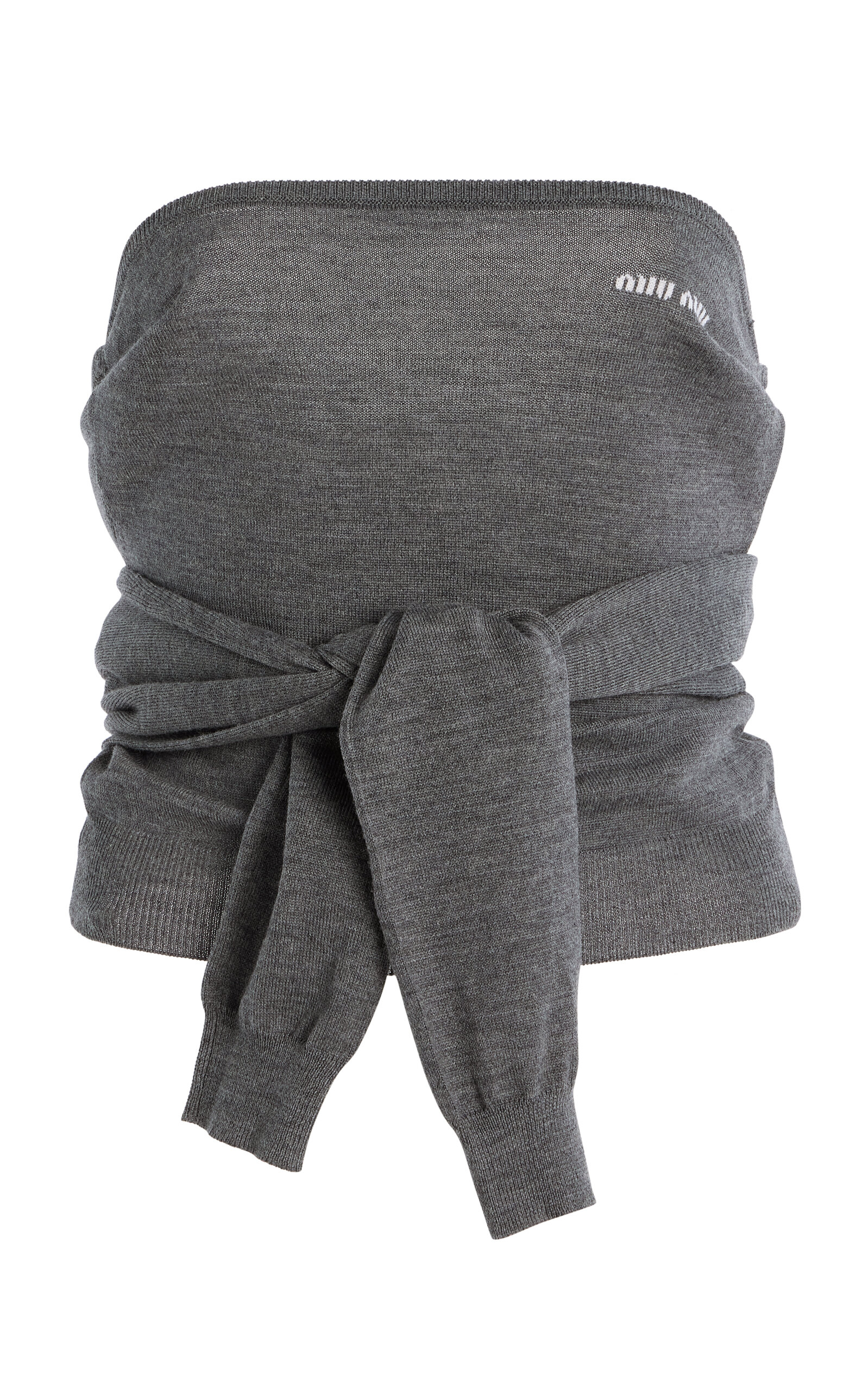 Miu Miu Tie-detailed Strapless Wool Sweater In Grey