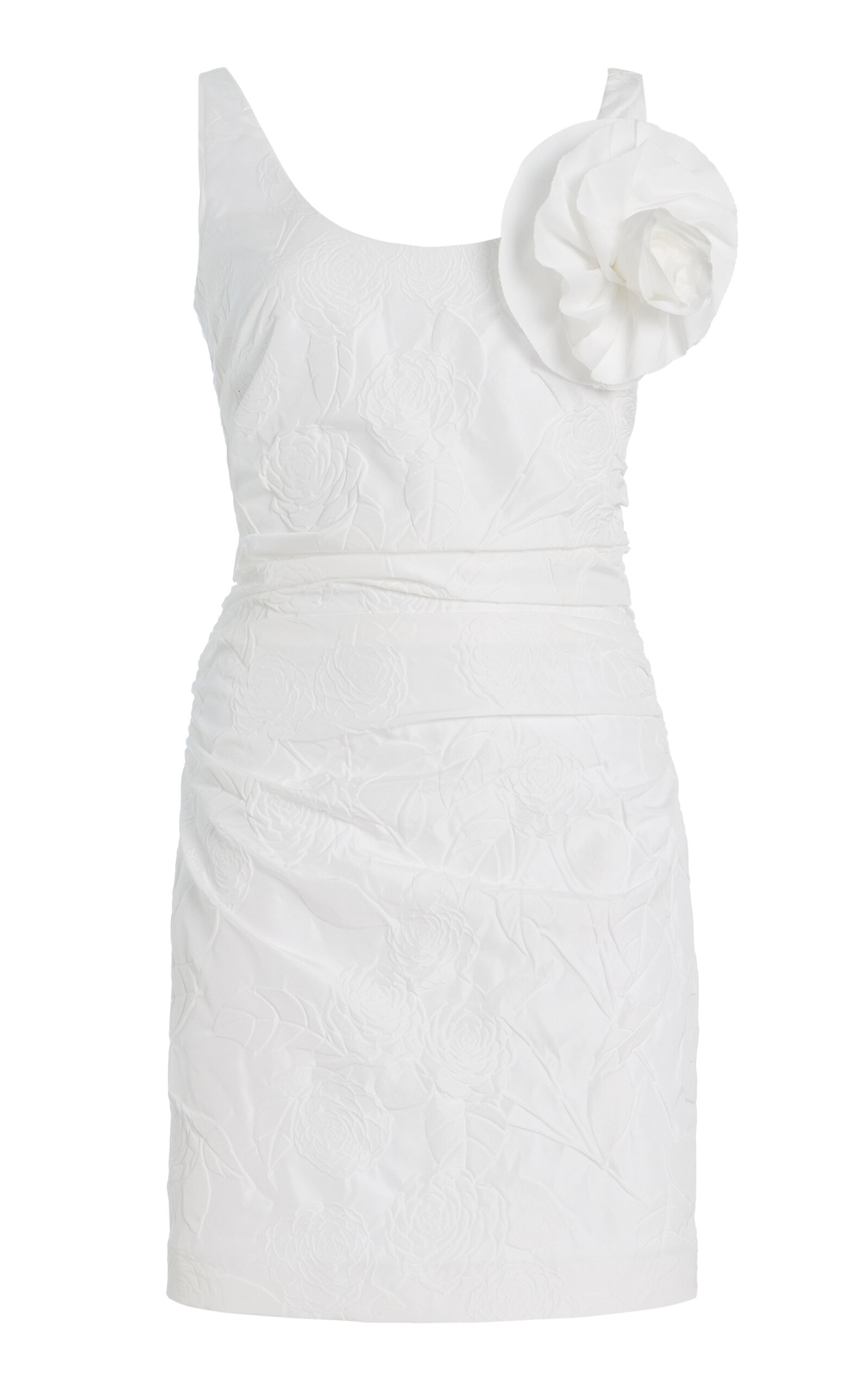 Bernadette Gisele Brooch-Detailed Camellia-Embossed Mini Dress