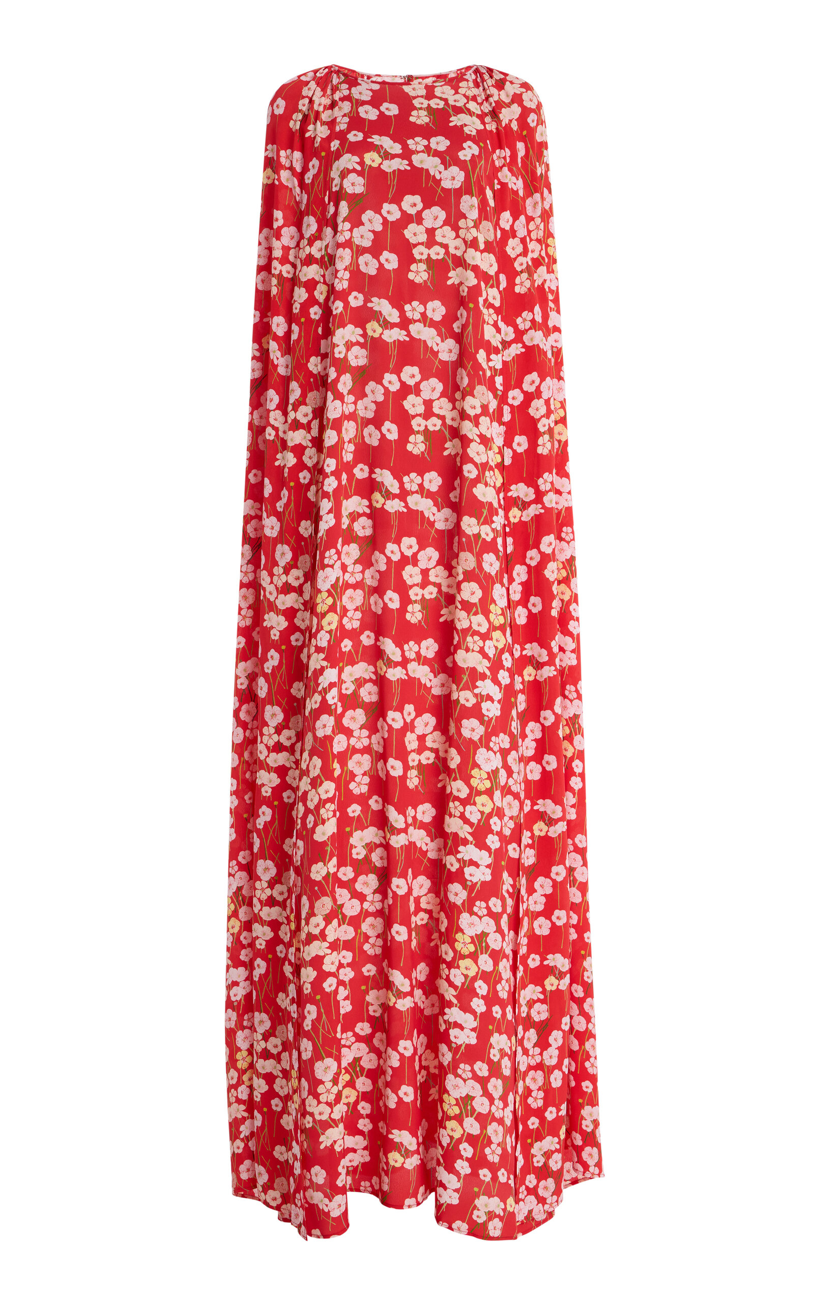 Minnie Buttercup-Print Crepe Maxi Cape Dress