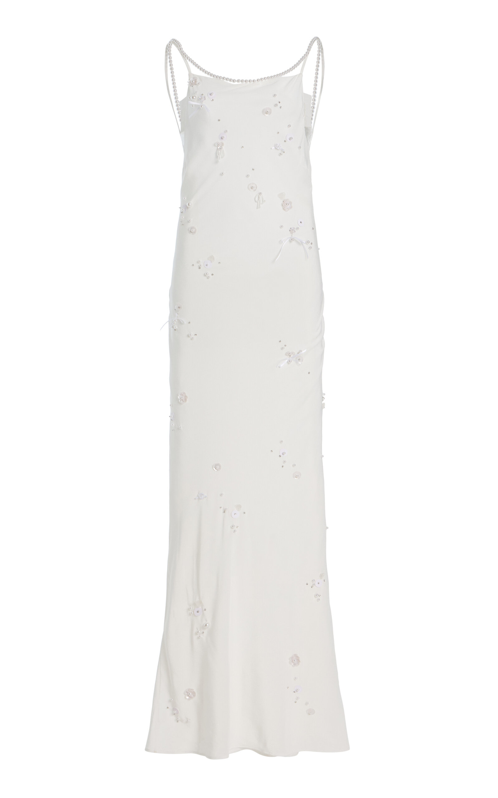 Bernadette Pearl-Embroidered Silk Maxi Slip Dress
