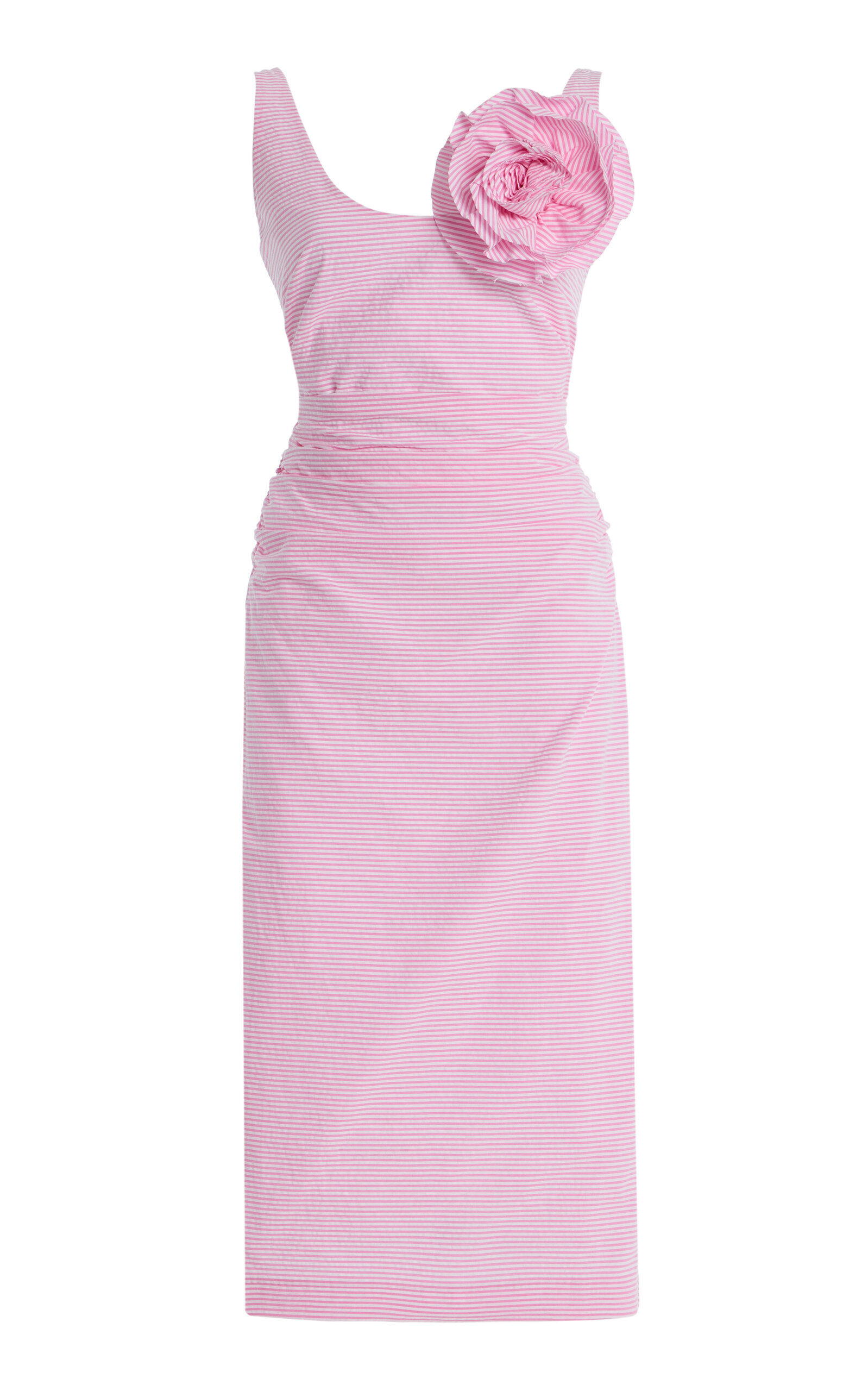 Gisele Brooch-Detailed Striped-Seersucker Midi Dress
