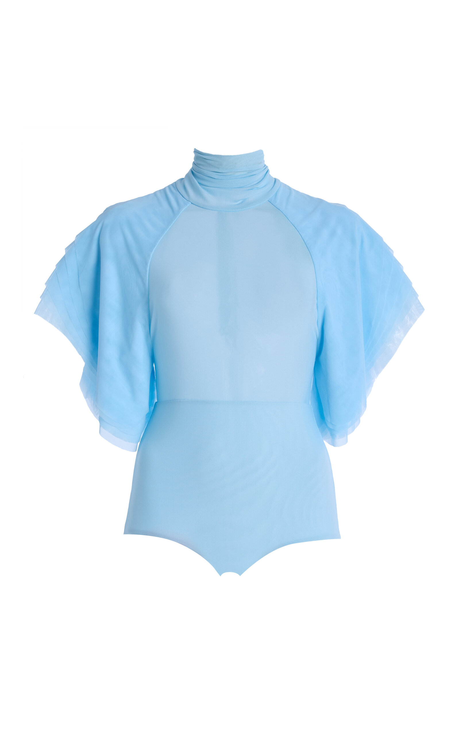 Carla Zampatti Petal-sleeve Mesh Bodysuit In Blue