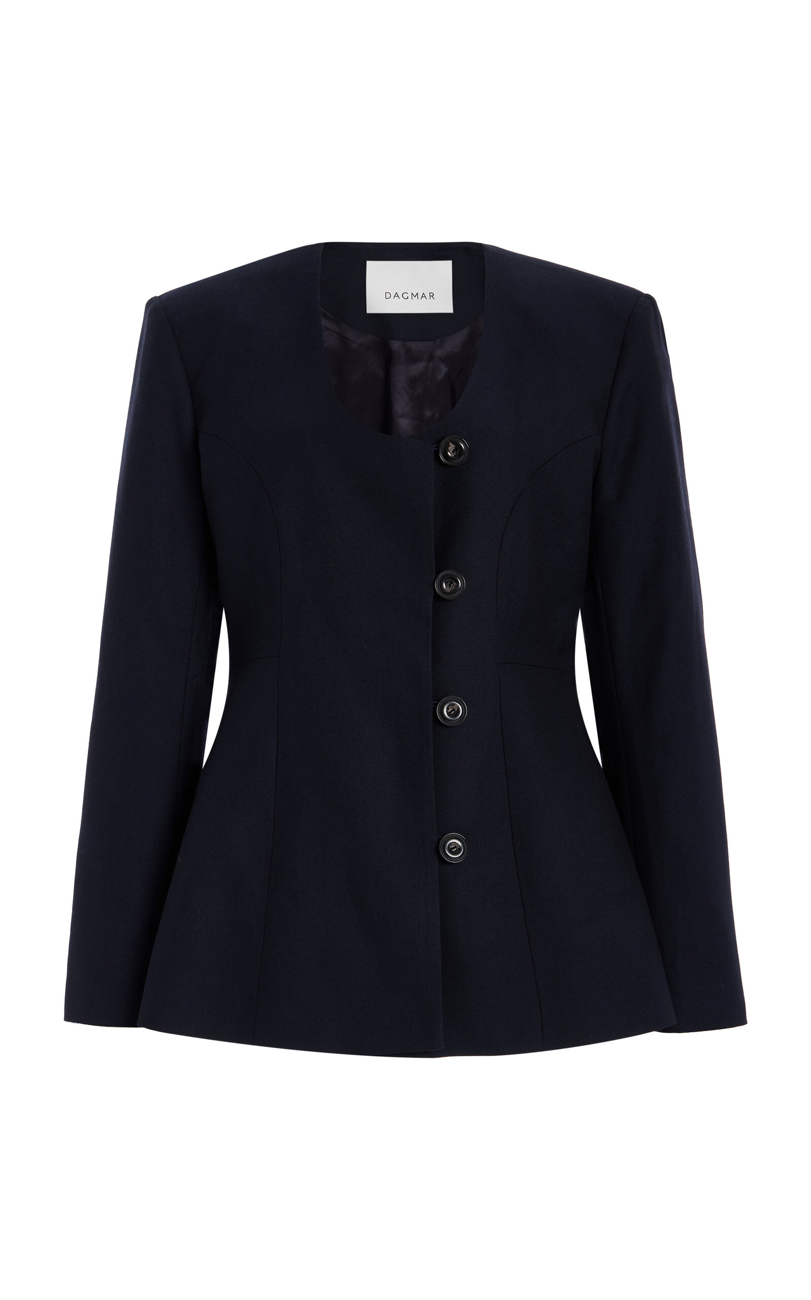 House Of Dagmar Collarless Wool-blend Blazer In Navy