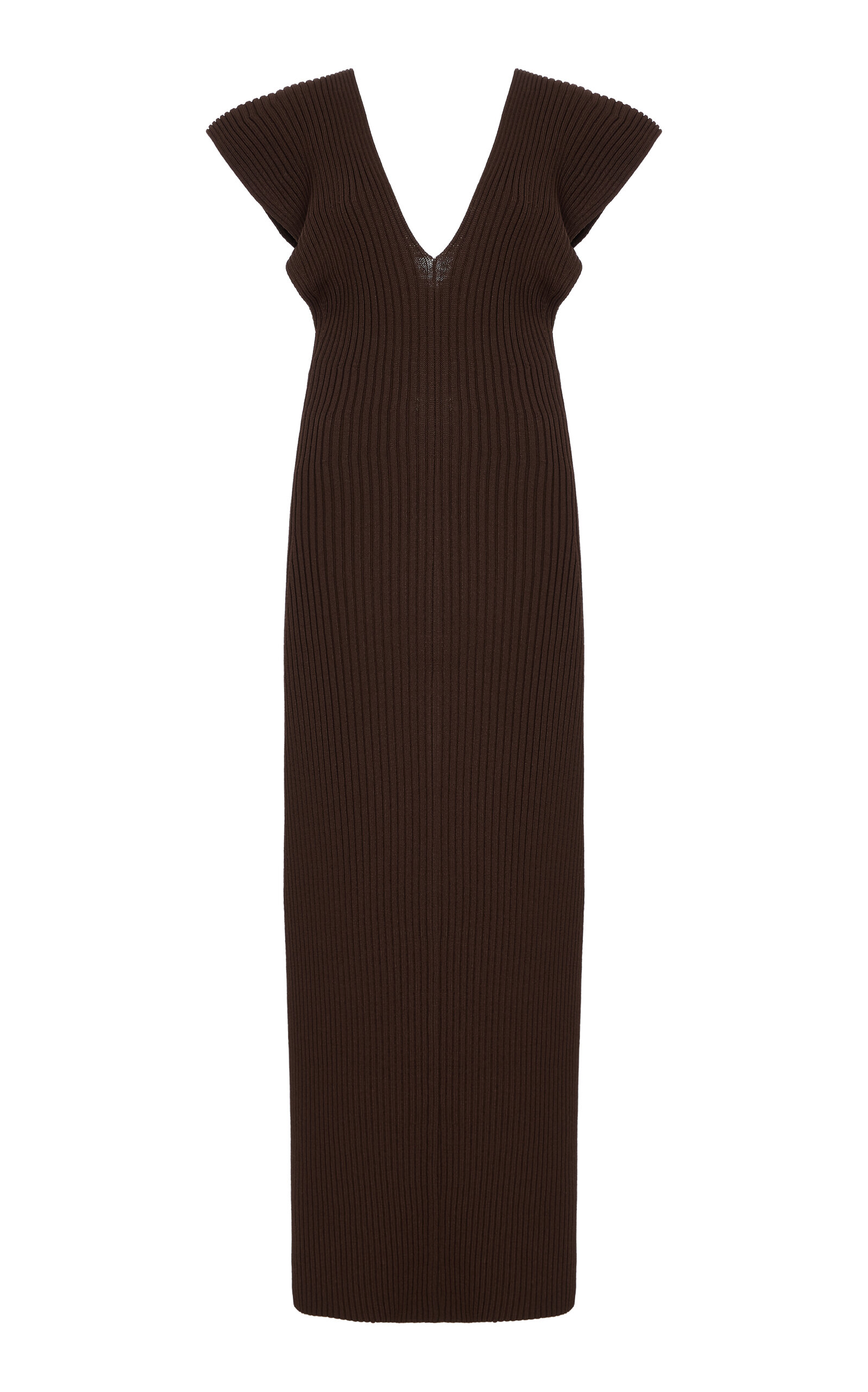 Altuzarra Trey Ruffled Ribbed-knit Gown In Brown