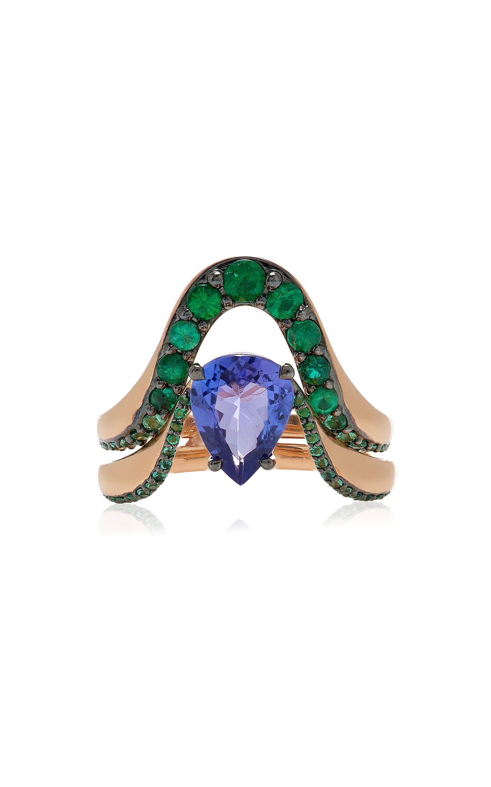 Marie Mas N°10 18k Rose Gold Emerald; Tanzanite Ring In Green