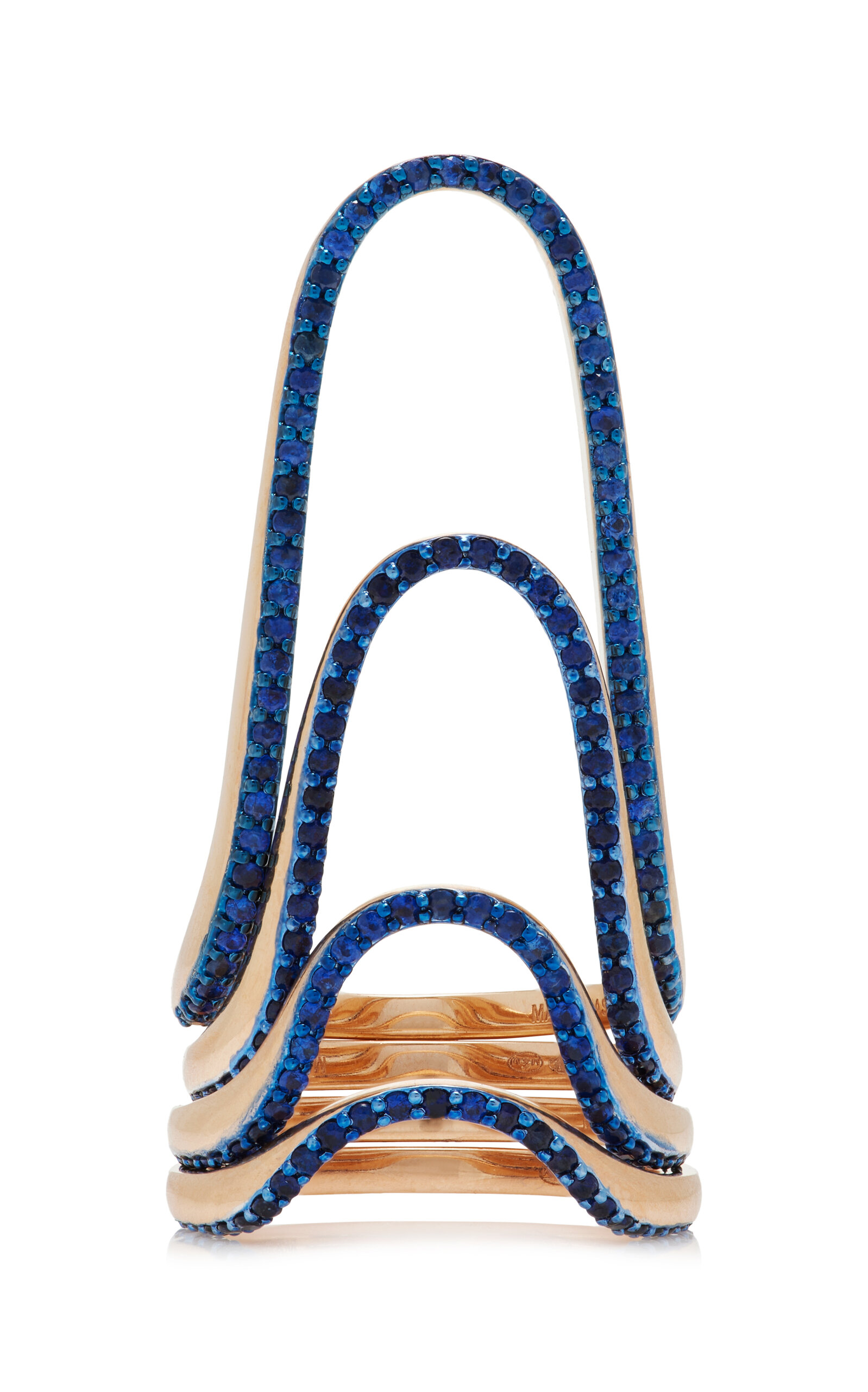 Marie Mas Set-of-four 18k Rose Gold Sapphire Rings In Blue