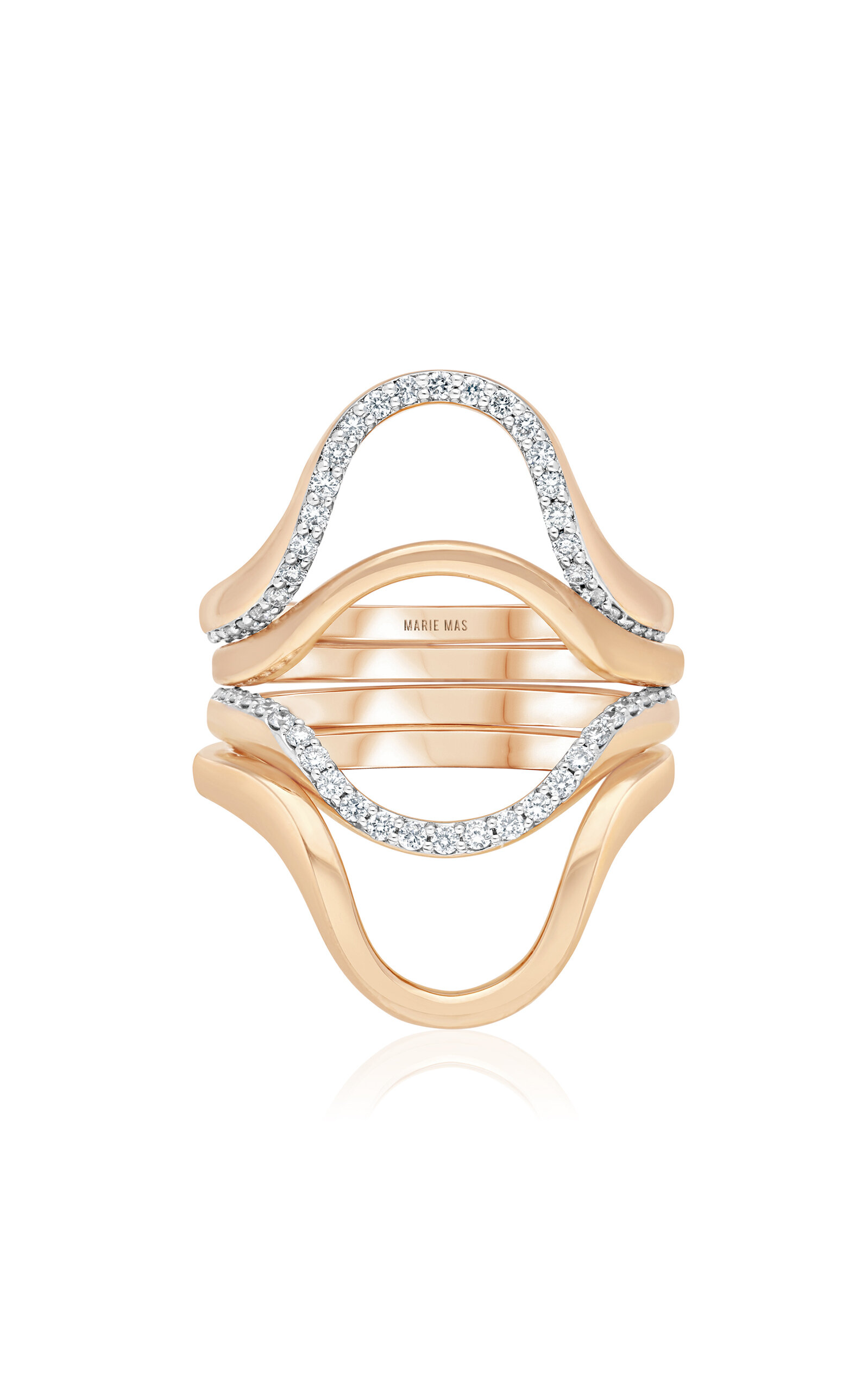 Shop Marie Mas Set-of-four 18k Rose Gold Diamond Rings In Pink