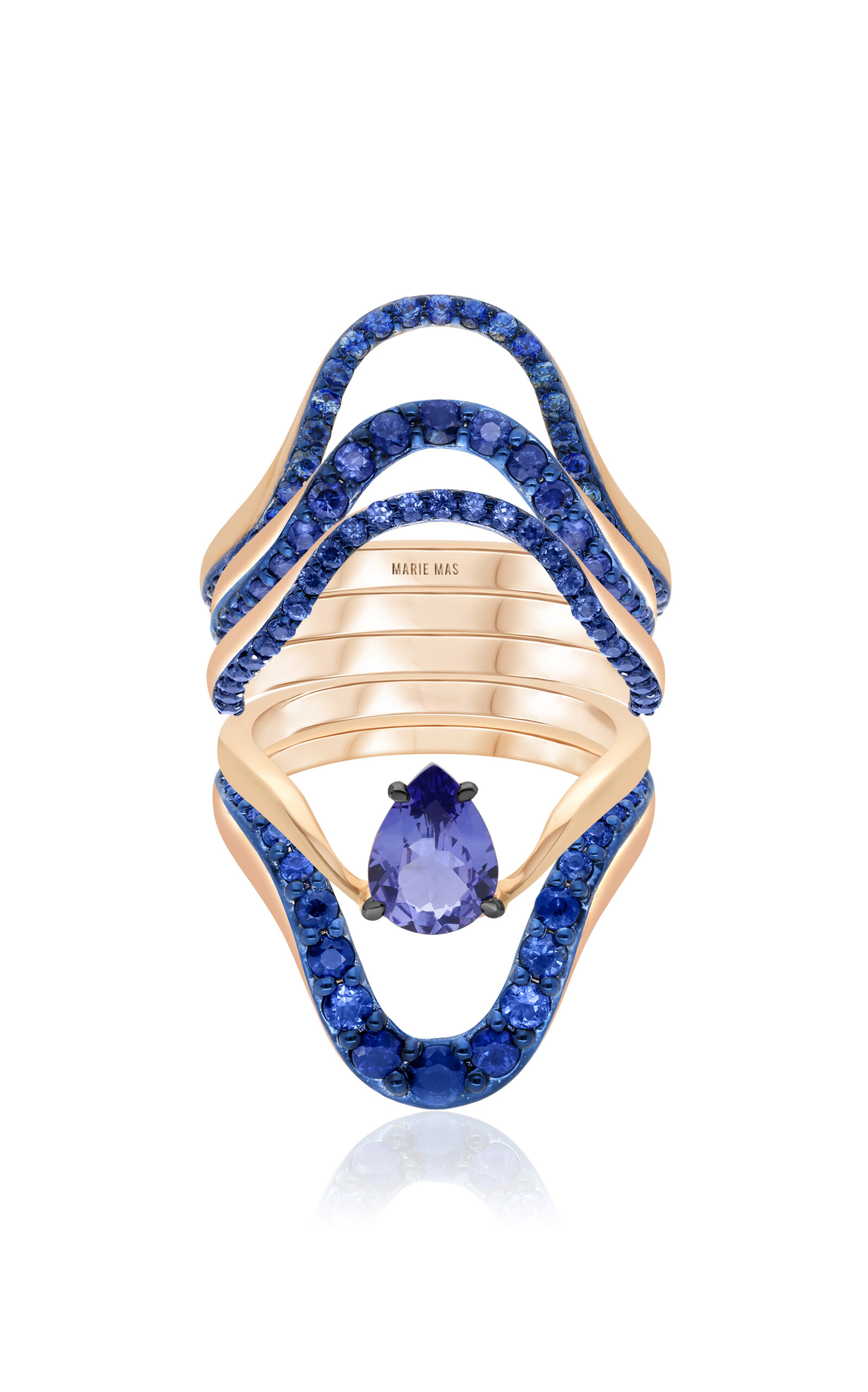 Shop Marie Mas Set-of-five 18k Rose Gold Tanzanite Rings In Blue