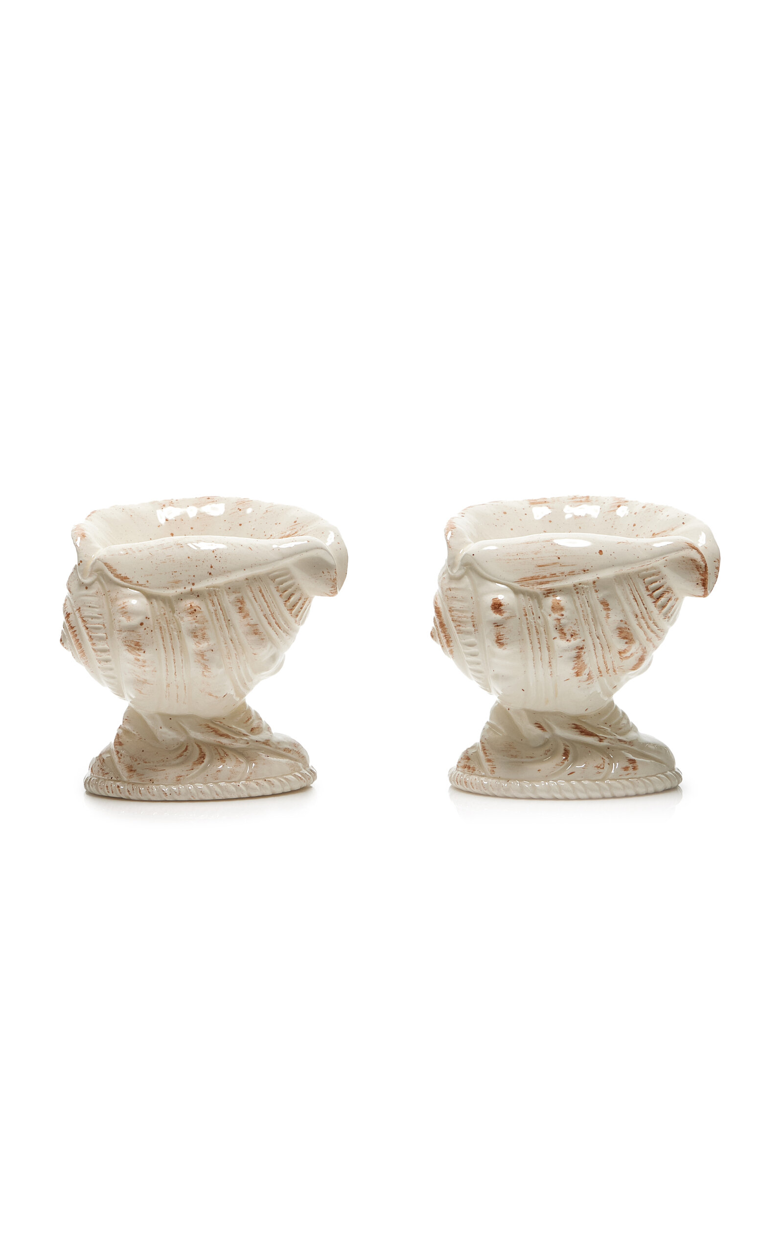Moda Domus Riviera Set-of-two Shell Ceramic Candleholders In White