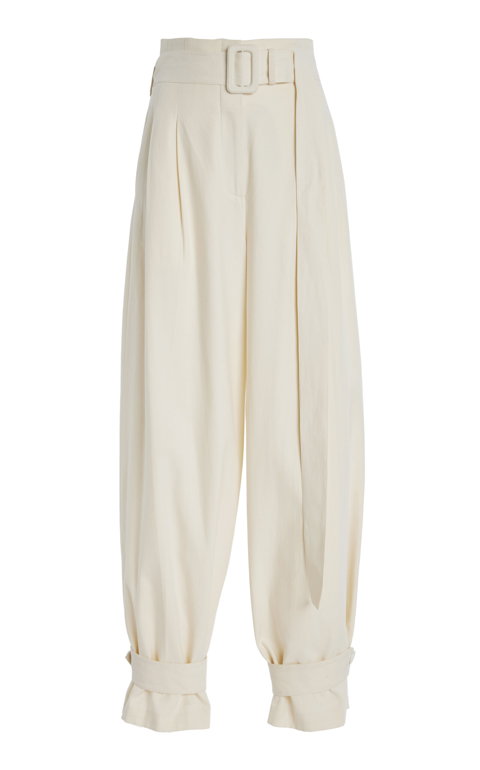 Exclusive Belted Cotton-Blend Straight-Leg Pants