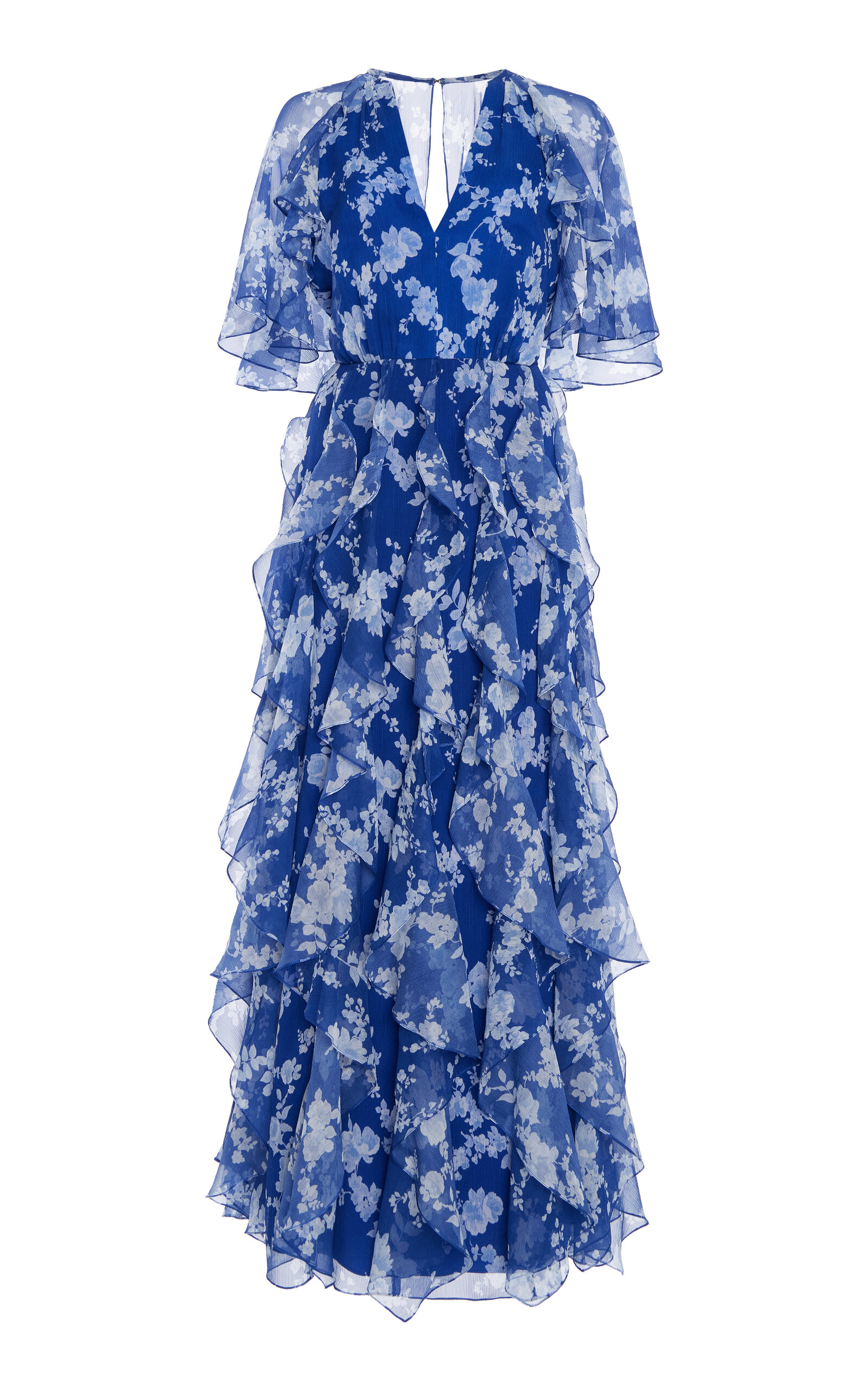 Shop Carolina Herrera Ruffled Silk Chiffon Midi Dress In White