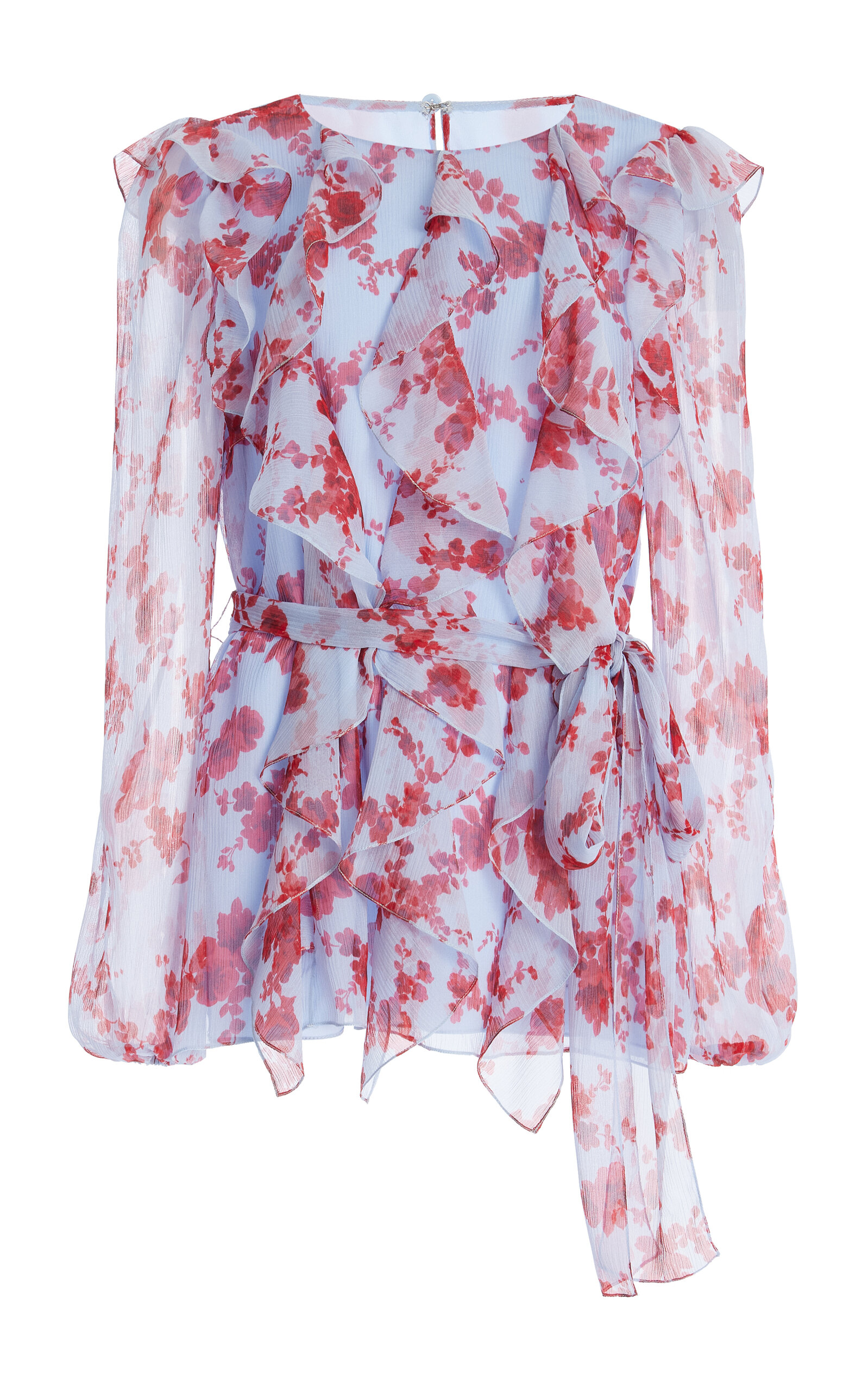 Carolina Herrera Sash-Detailed Ruffled Silk Chiffon Top - Women's Clothing