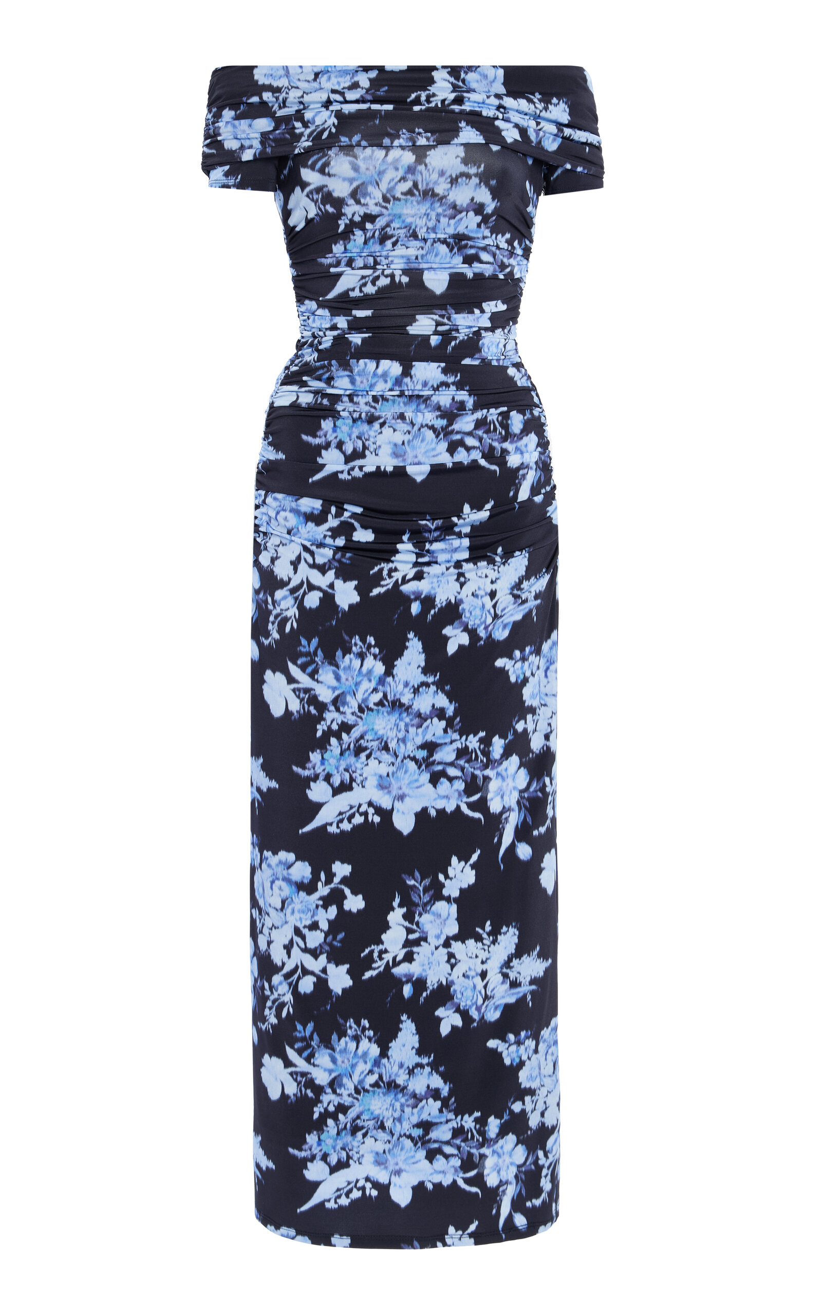Carolina Herrera Ruched Jersey Off-the-shoulder Midi Dress In Blue