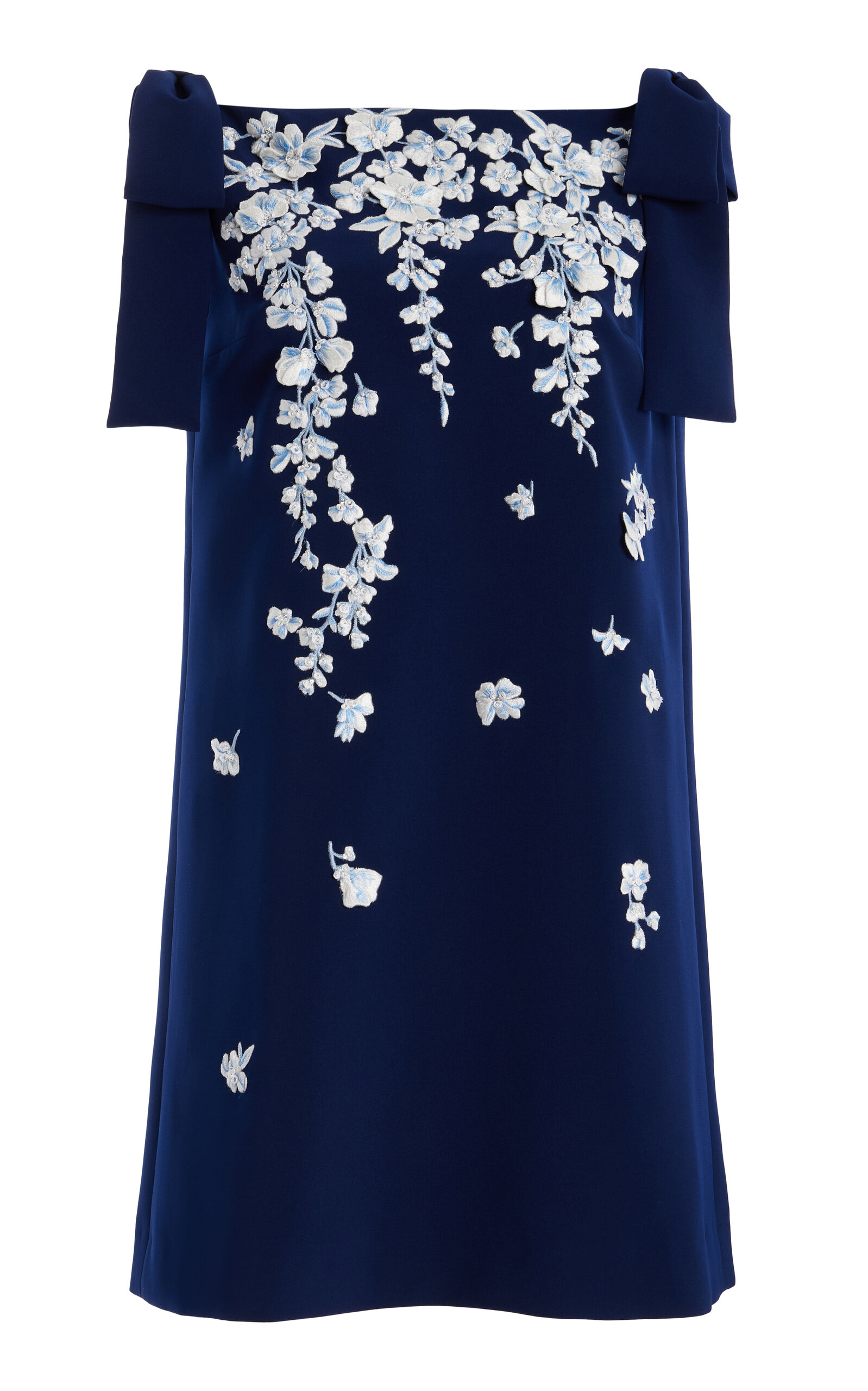 Carolina Herrera Embroidered Applique Bow Mini Dress In Blue