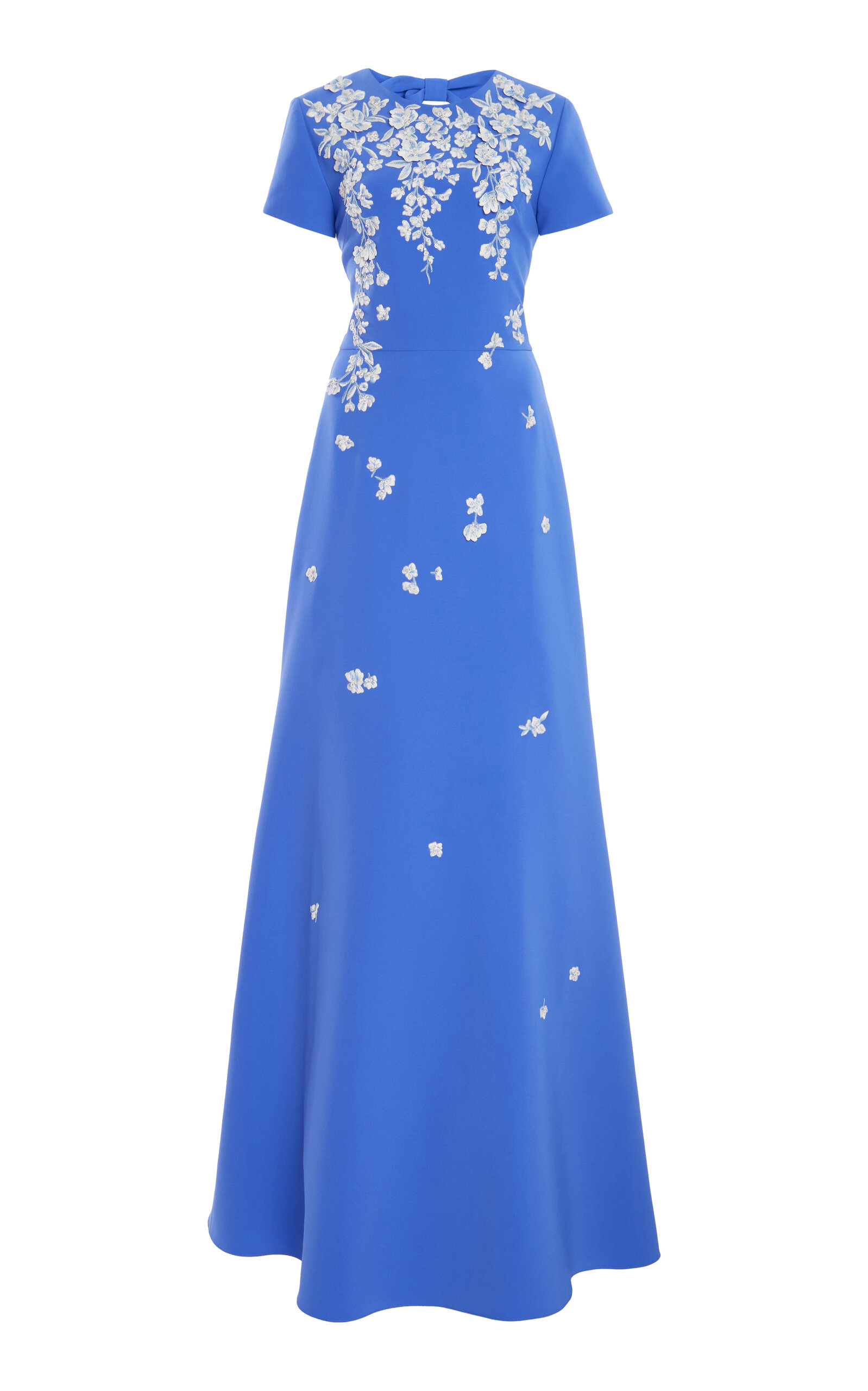 Carolina Herrera Embroidered Stretch Fluid Crepe Gown - Blue