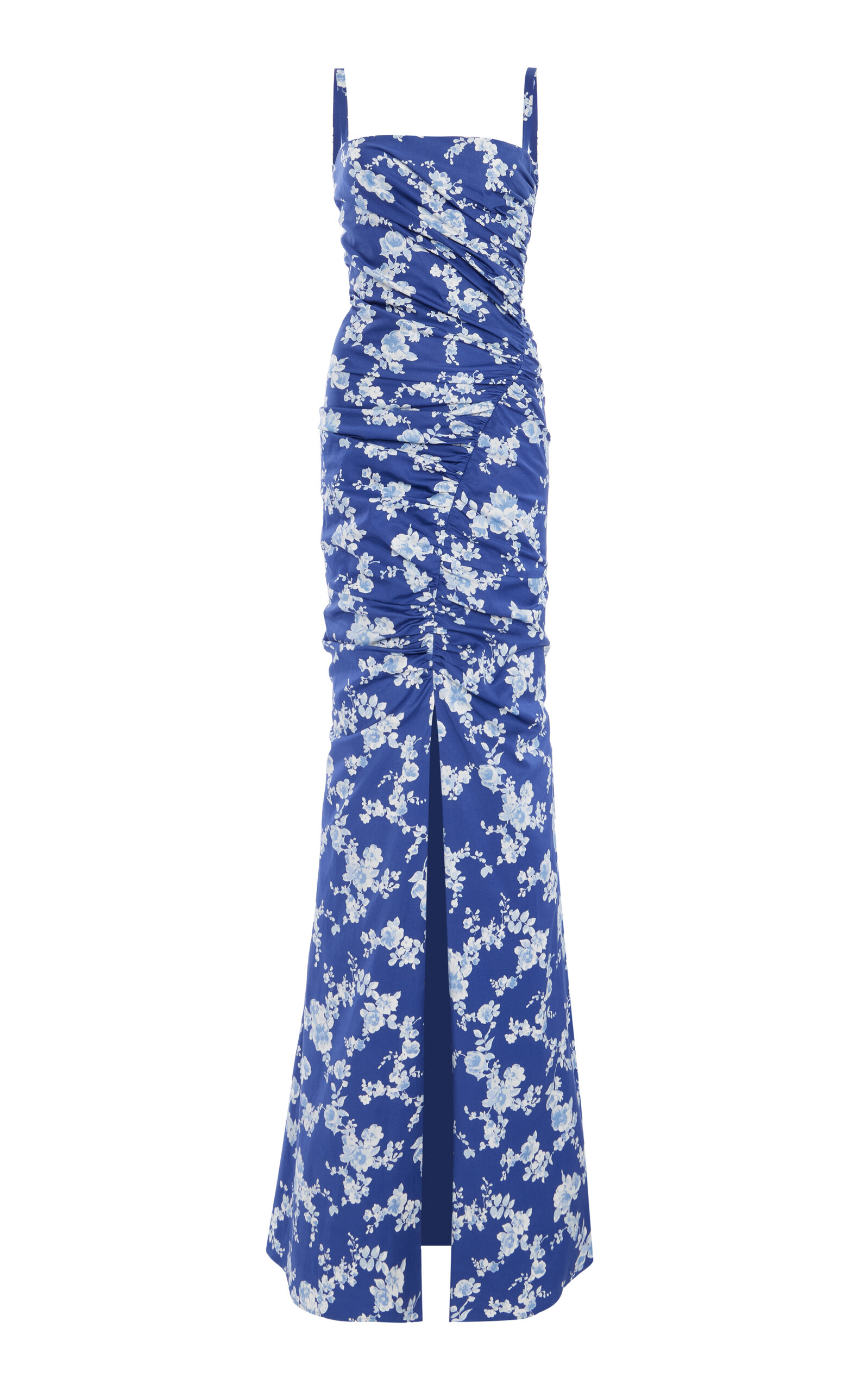 Carolina Herrera Floral-print Stretch Cotton Faille Gown In Blue
